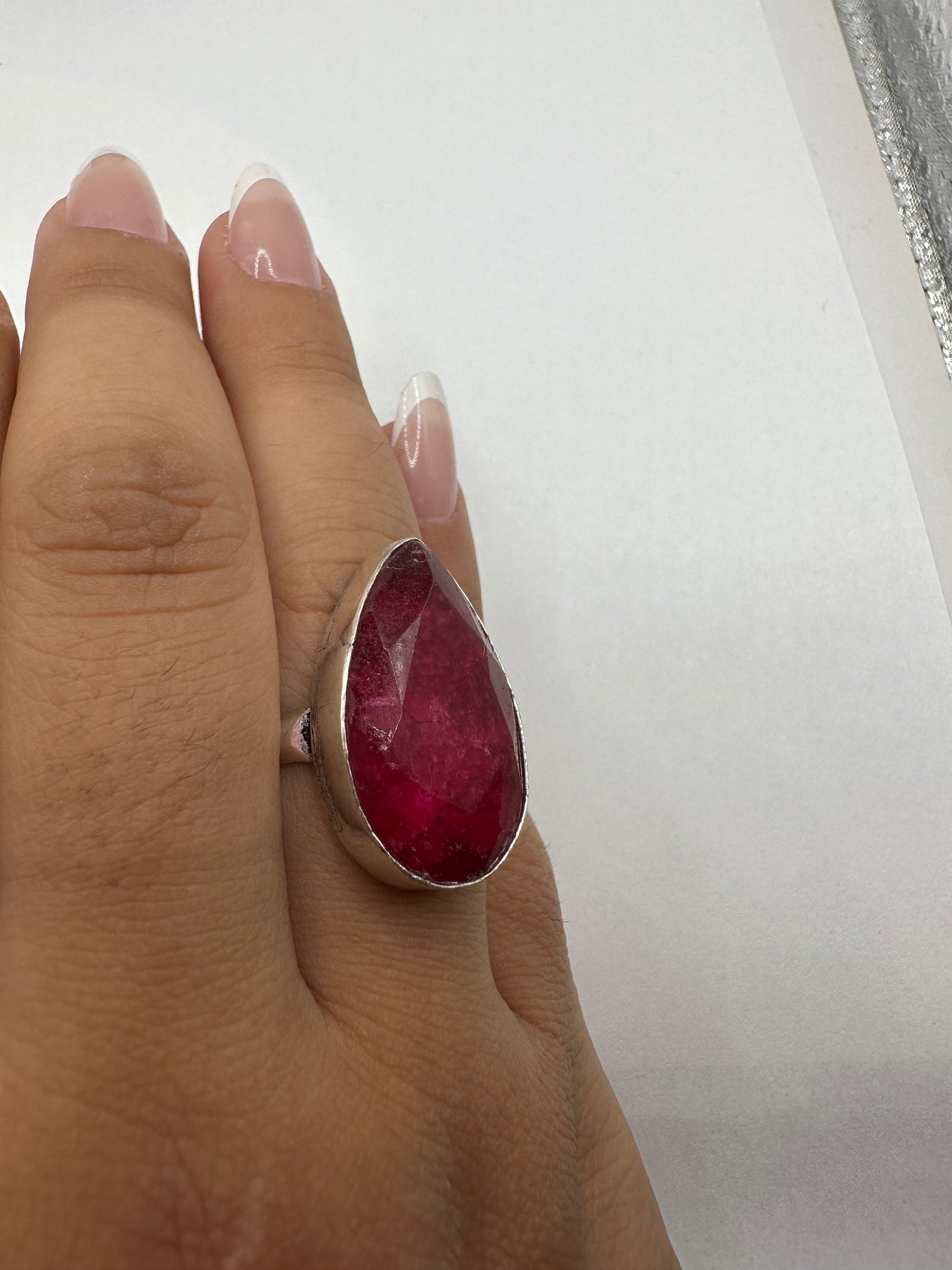 Vintage Handmade Raw Pink Ruby Silver Gothic Ring