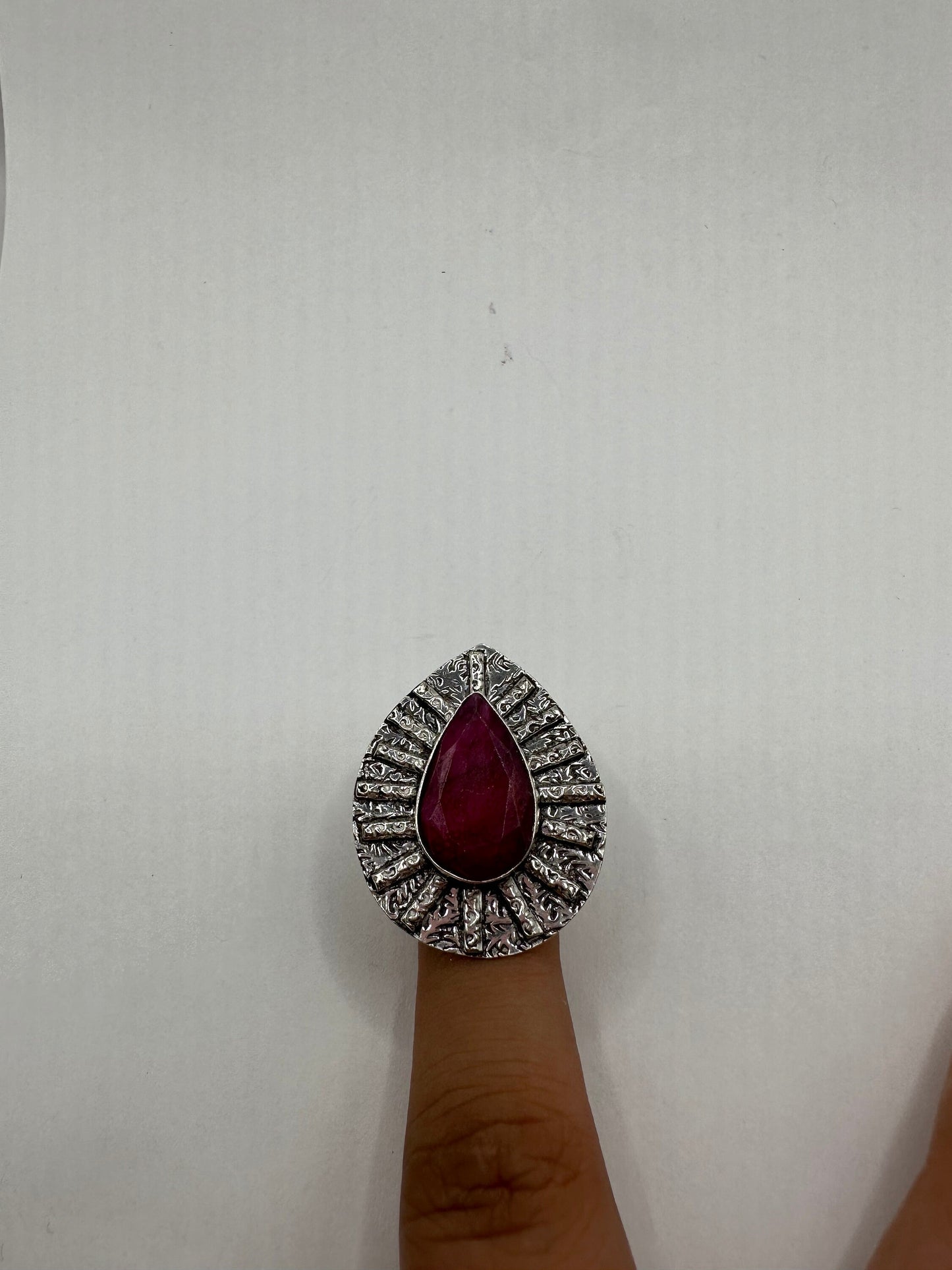 Vintage Raw Pink Ruby Silver Cocktail Ring