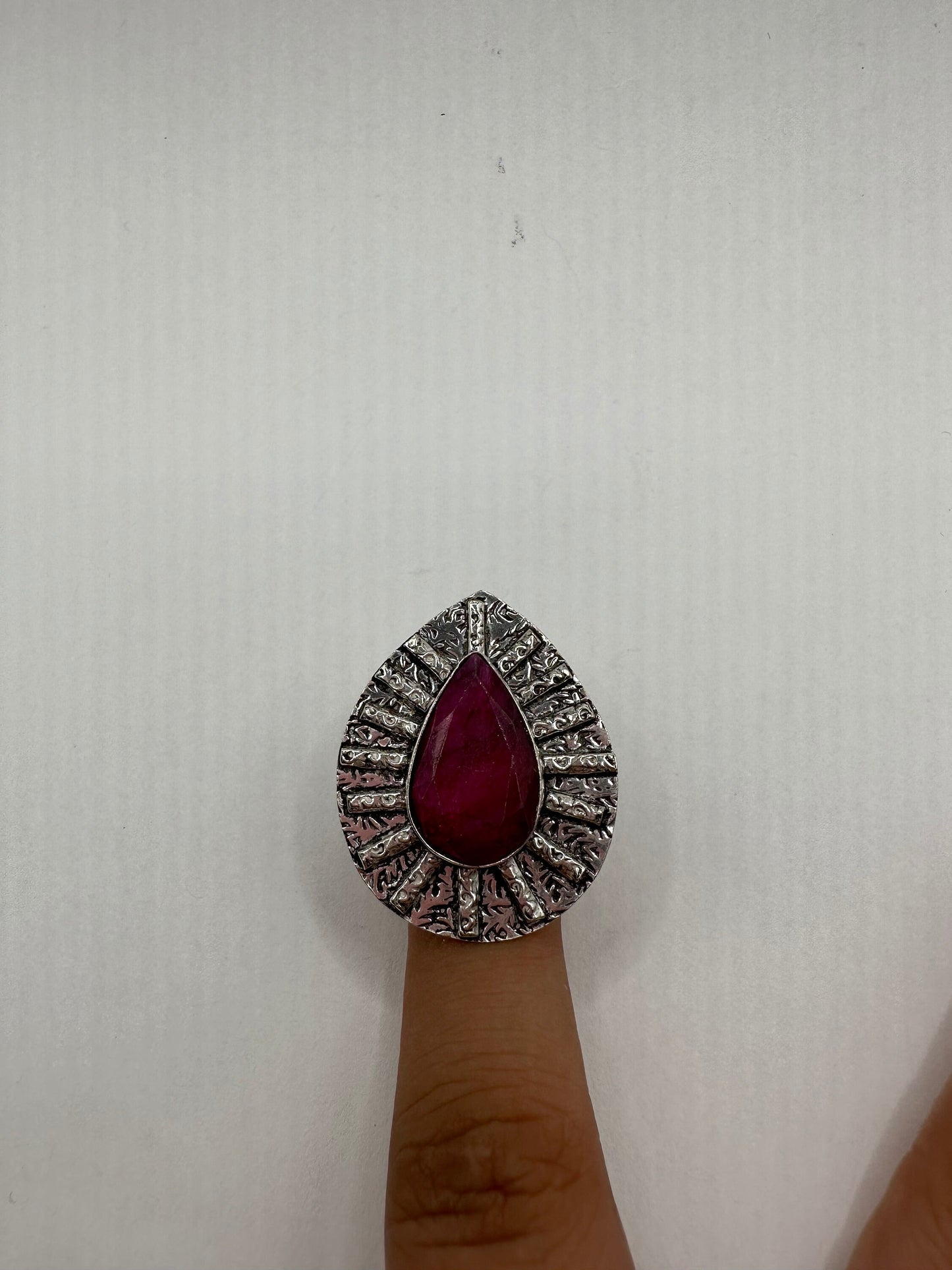 Vintage Raw Pink Ruby Silver Cocktail Ring