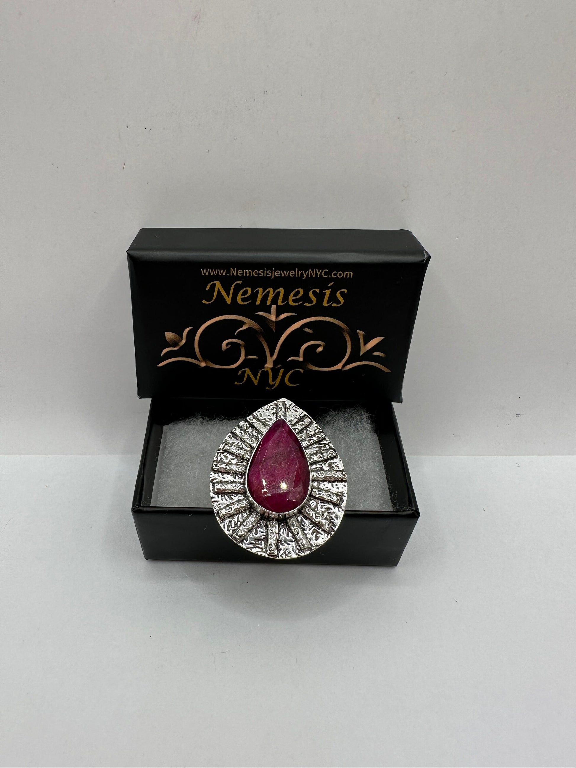 Vintage Raw Pink Ruby Silver Cocktail Ring