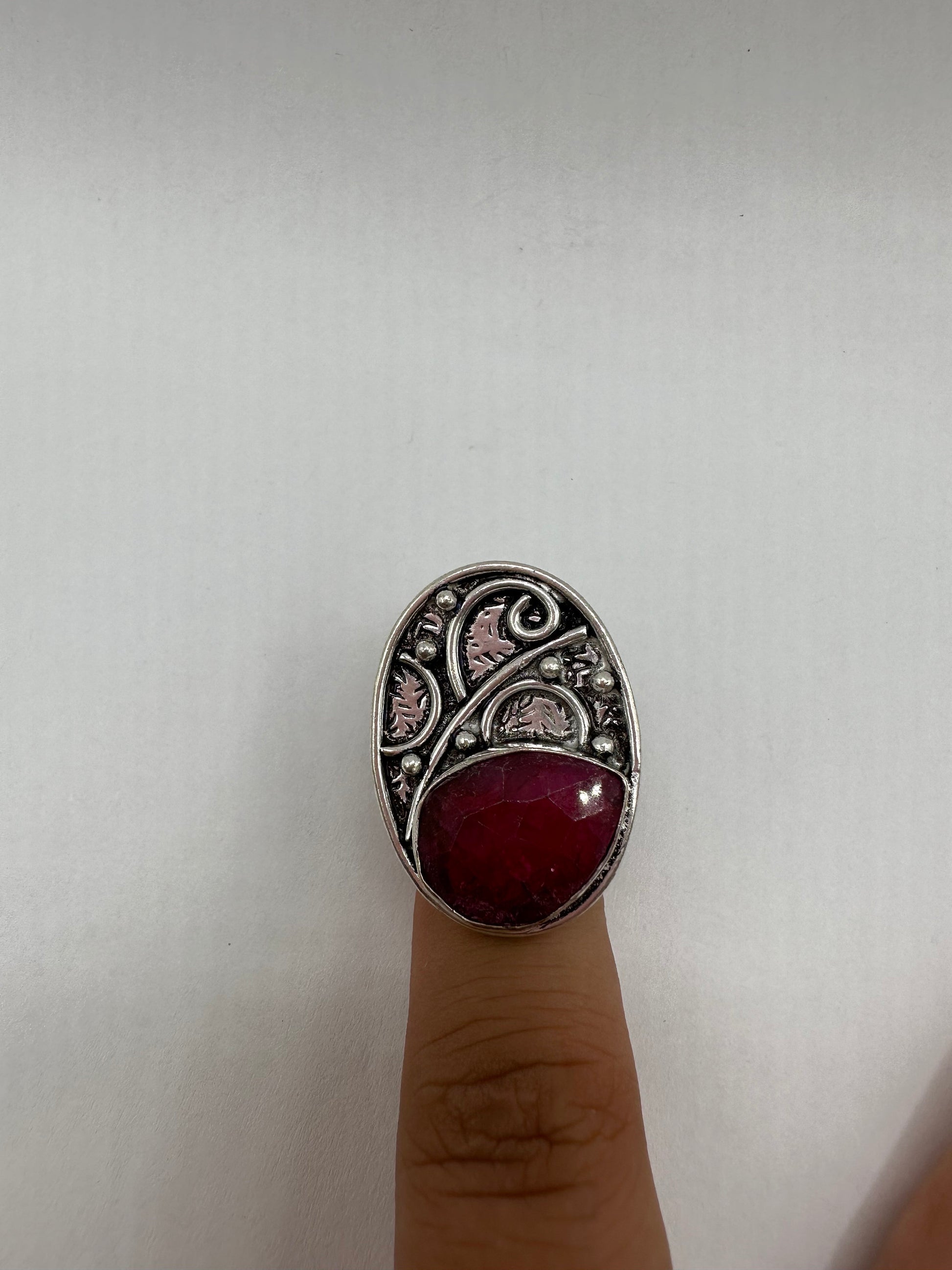 Vintage Raw Pink Ruby Silver Cocktail Ring