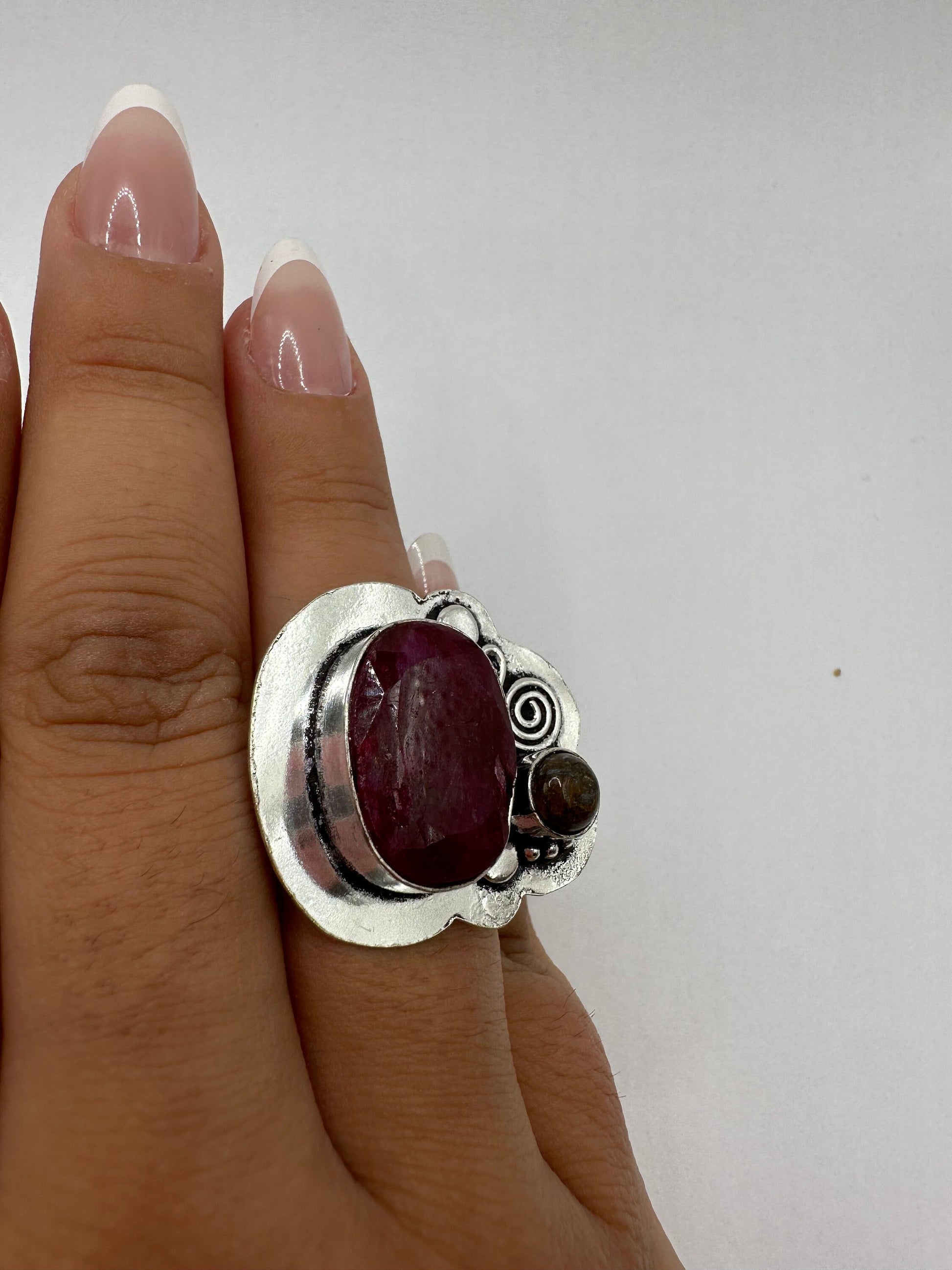 Vintage Handmade Raw Pink Ruby Silver Gothic Ring