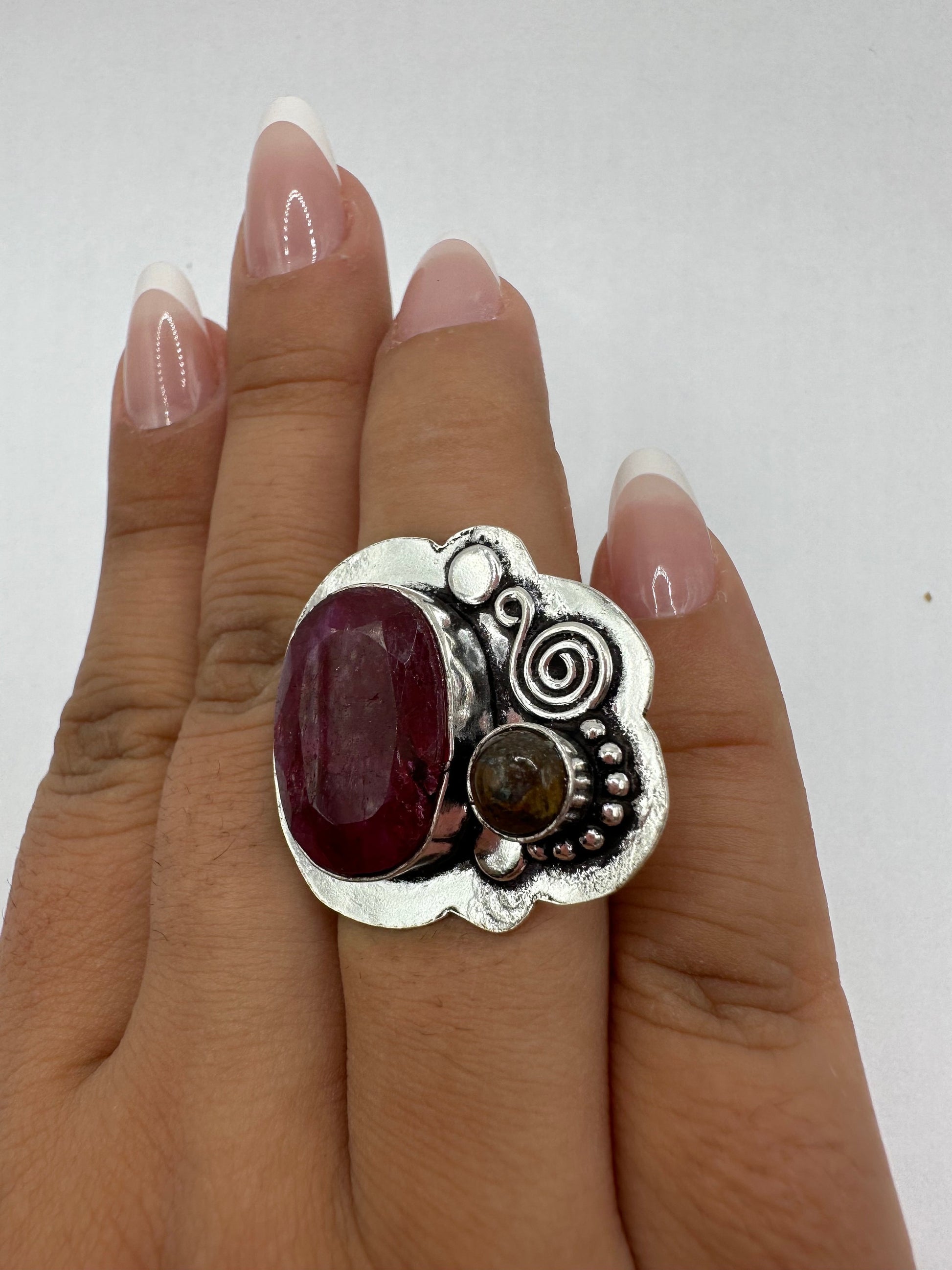 Vintage Handmade Raw Pink Ruby Silver Gothic Ring