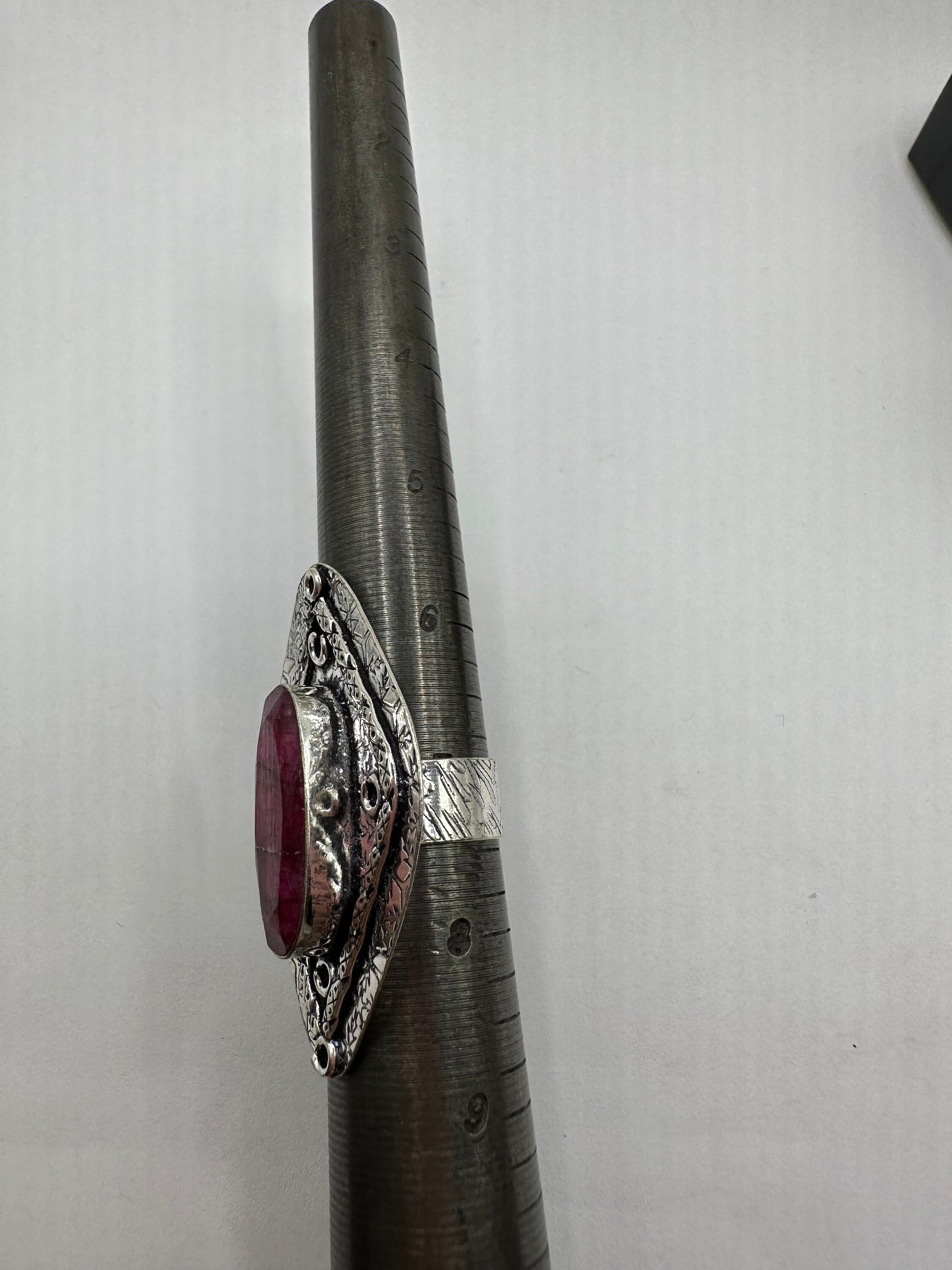 Vintage Raw Pink Ruby Silver Boho Chunky Ring