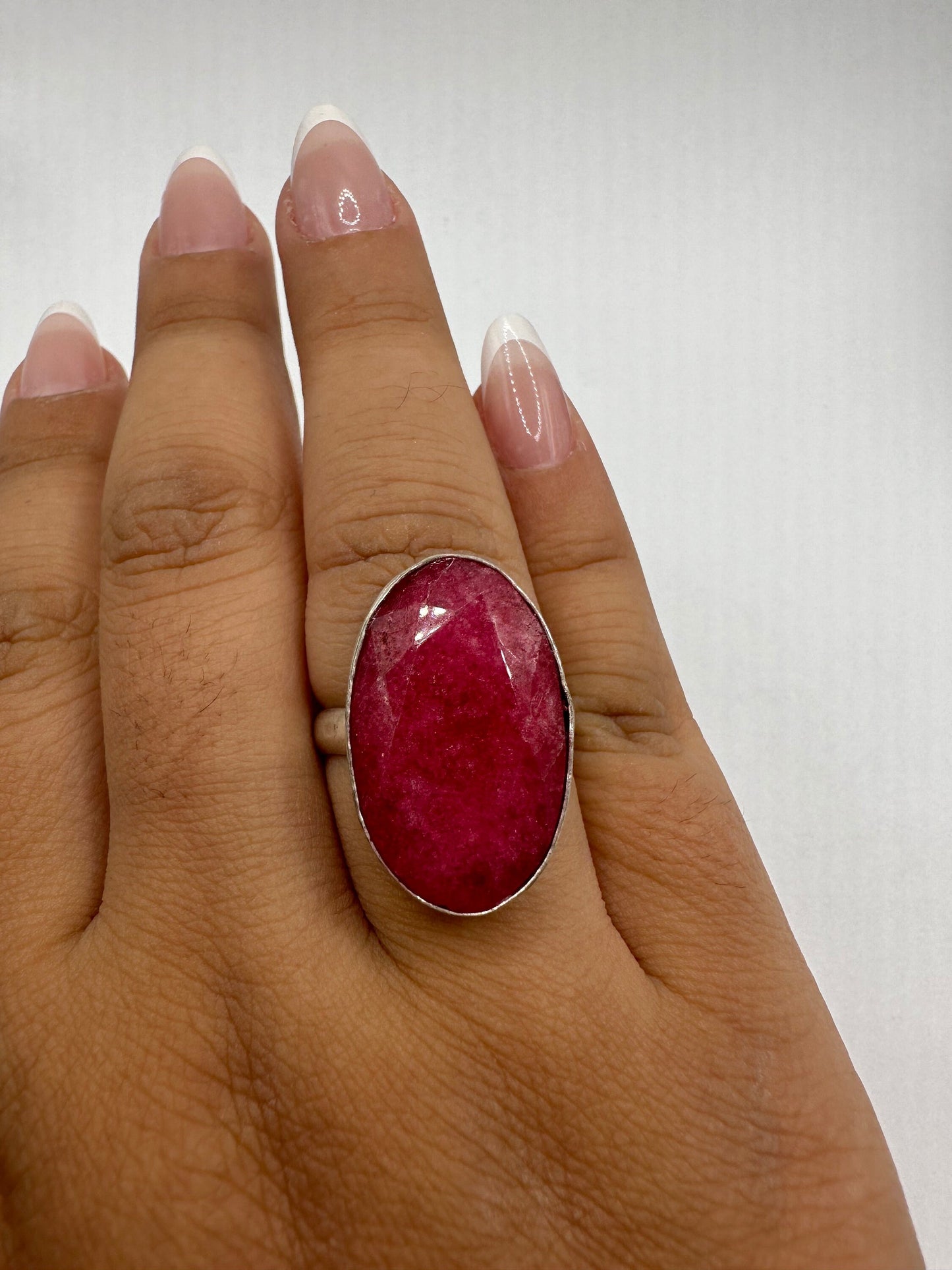 Vintage Handmade Raw Pink Ruby Silver Gothic Ring