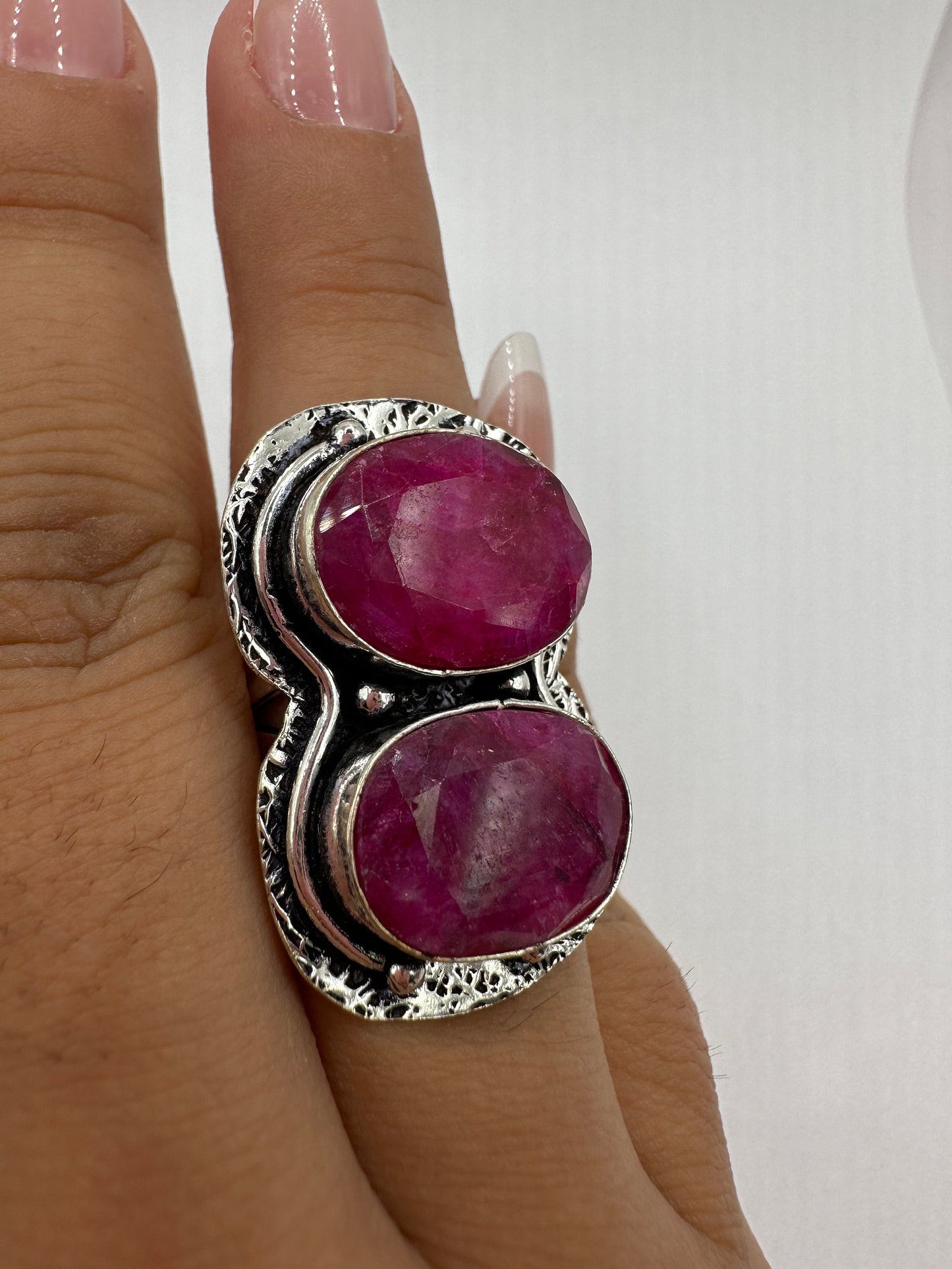 Vintage Handmade Raw Pink Ruby Silver Gothic Ring