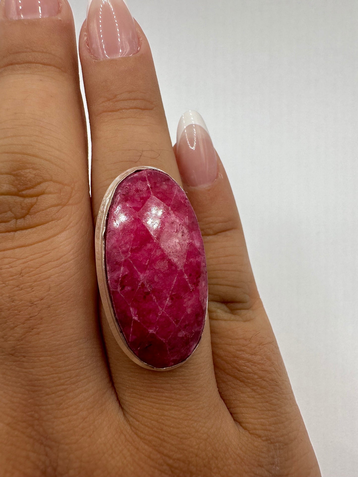 Vintage Handmade Raw Pink Ruby Silver Gothic Ring