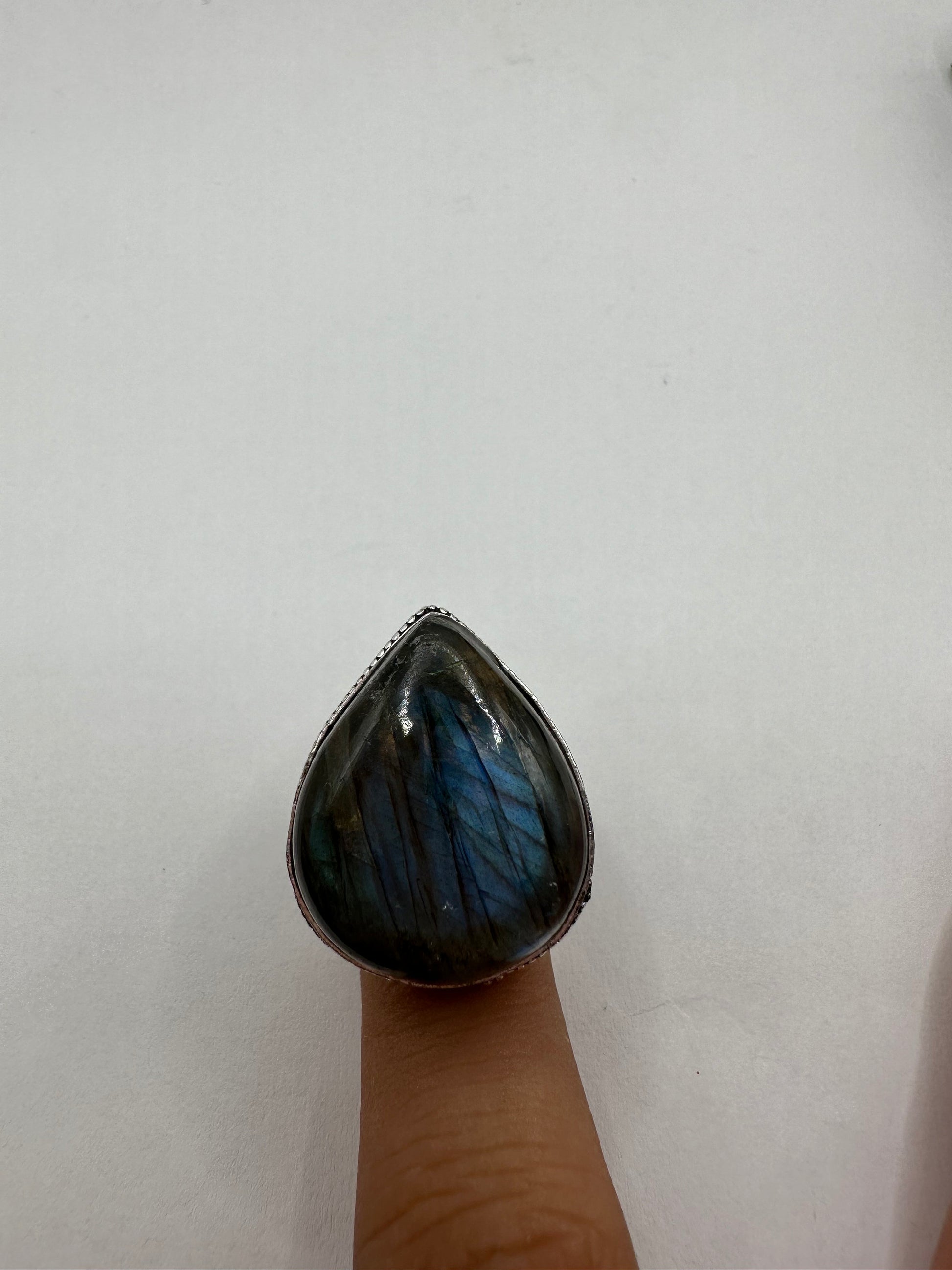 Vintage Large Labradorite Rainbow Moonstone Stone Silver Ring