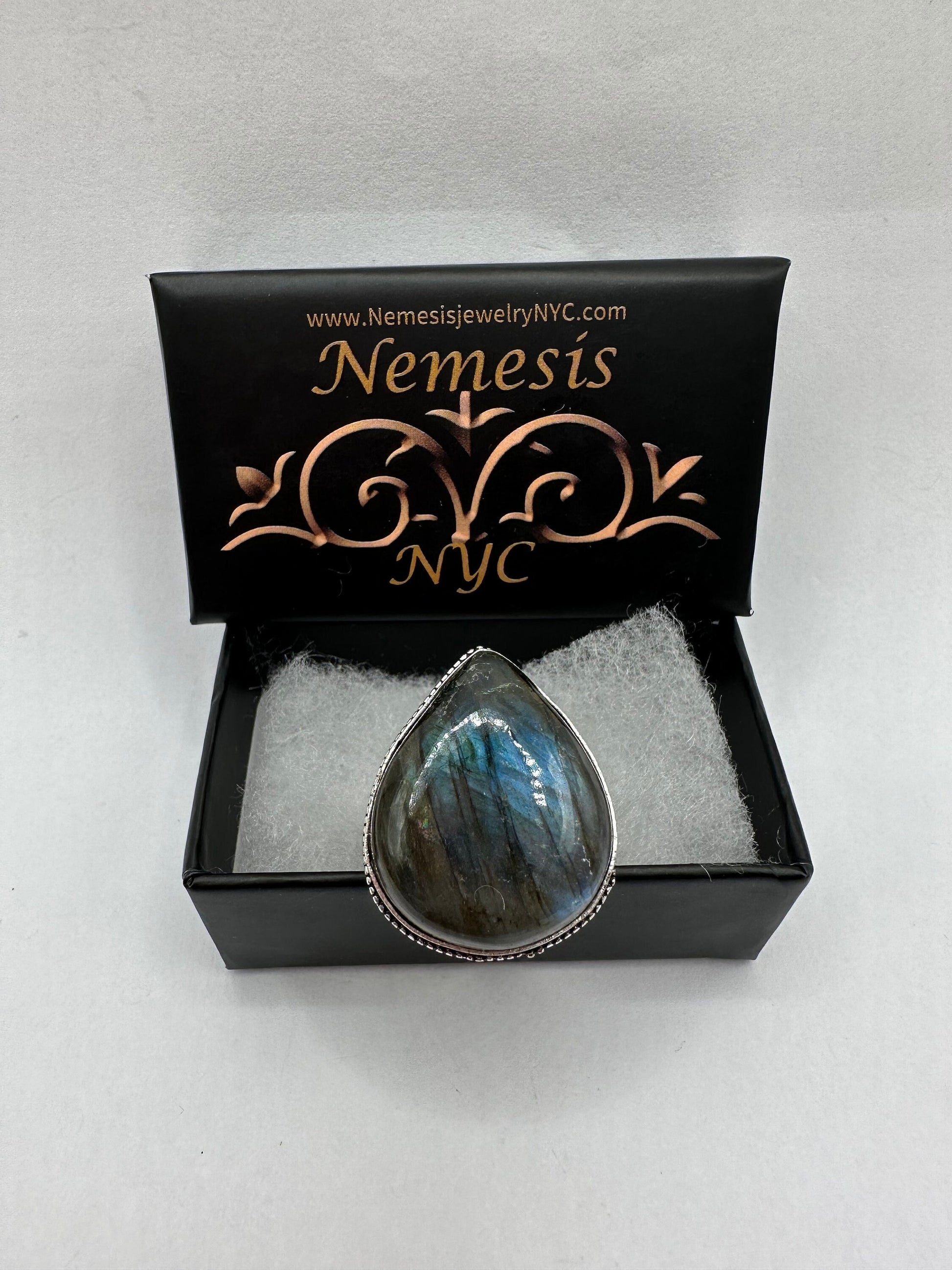 Vintage Large Labradorite Rainbow Moonstone Stone Silver Ring