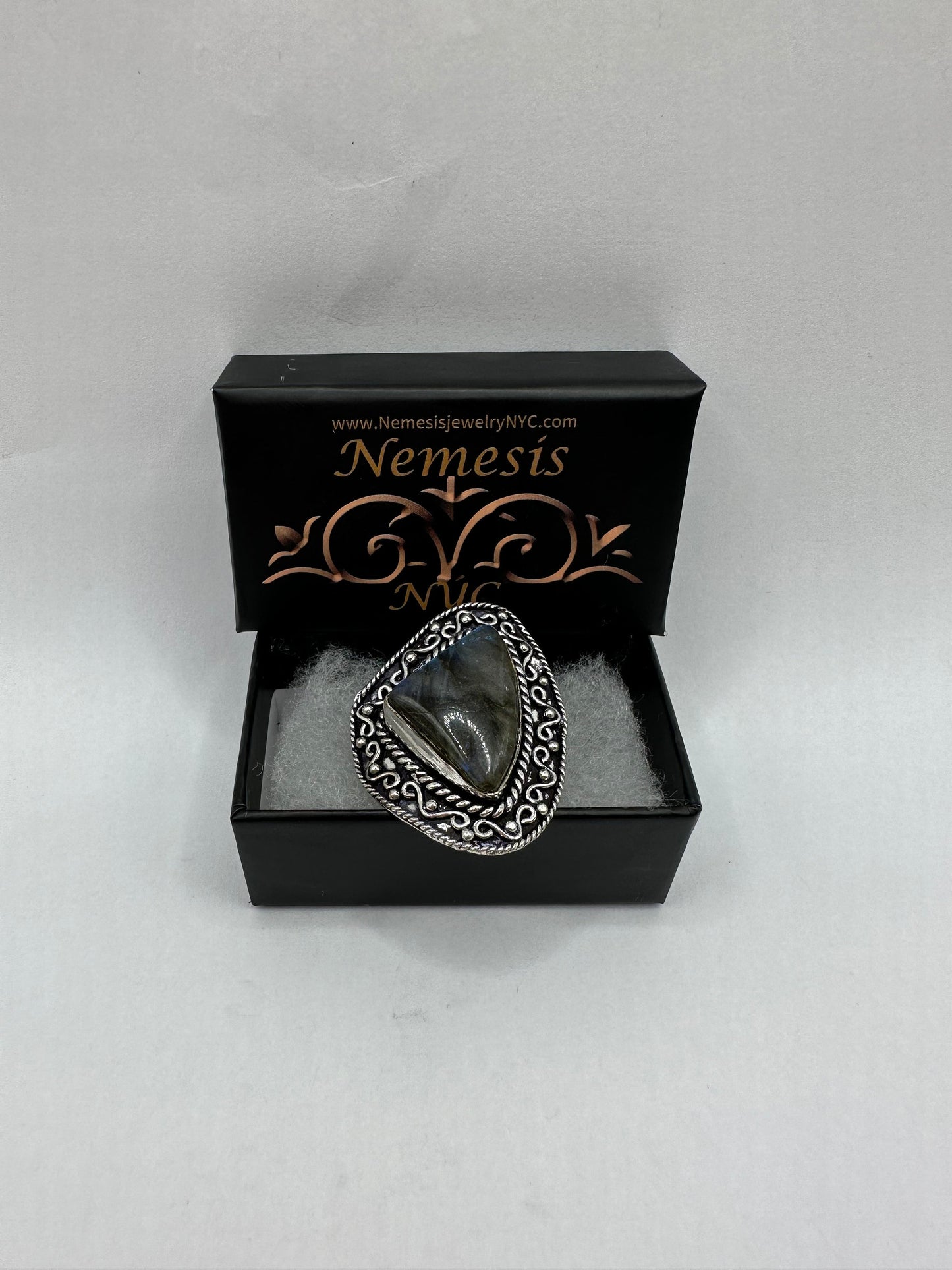 Vintage Large Labradorite Rainbow Moonstone Stone Silver Ring