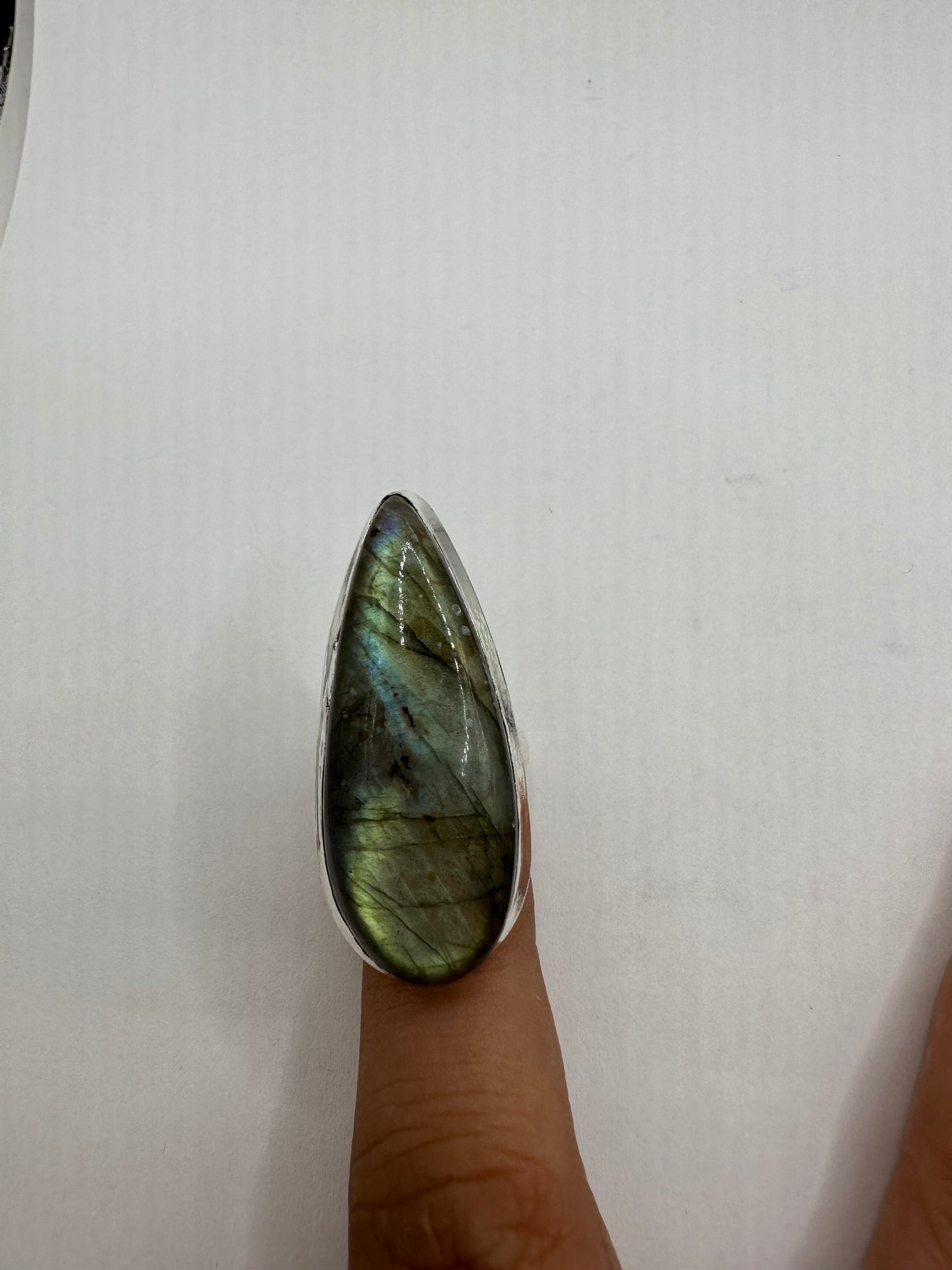 Vintage Large Labradorite Rainbow Moonstone Stone Silver Ring