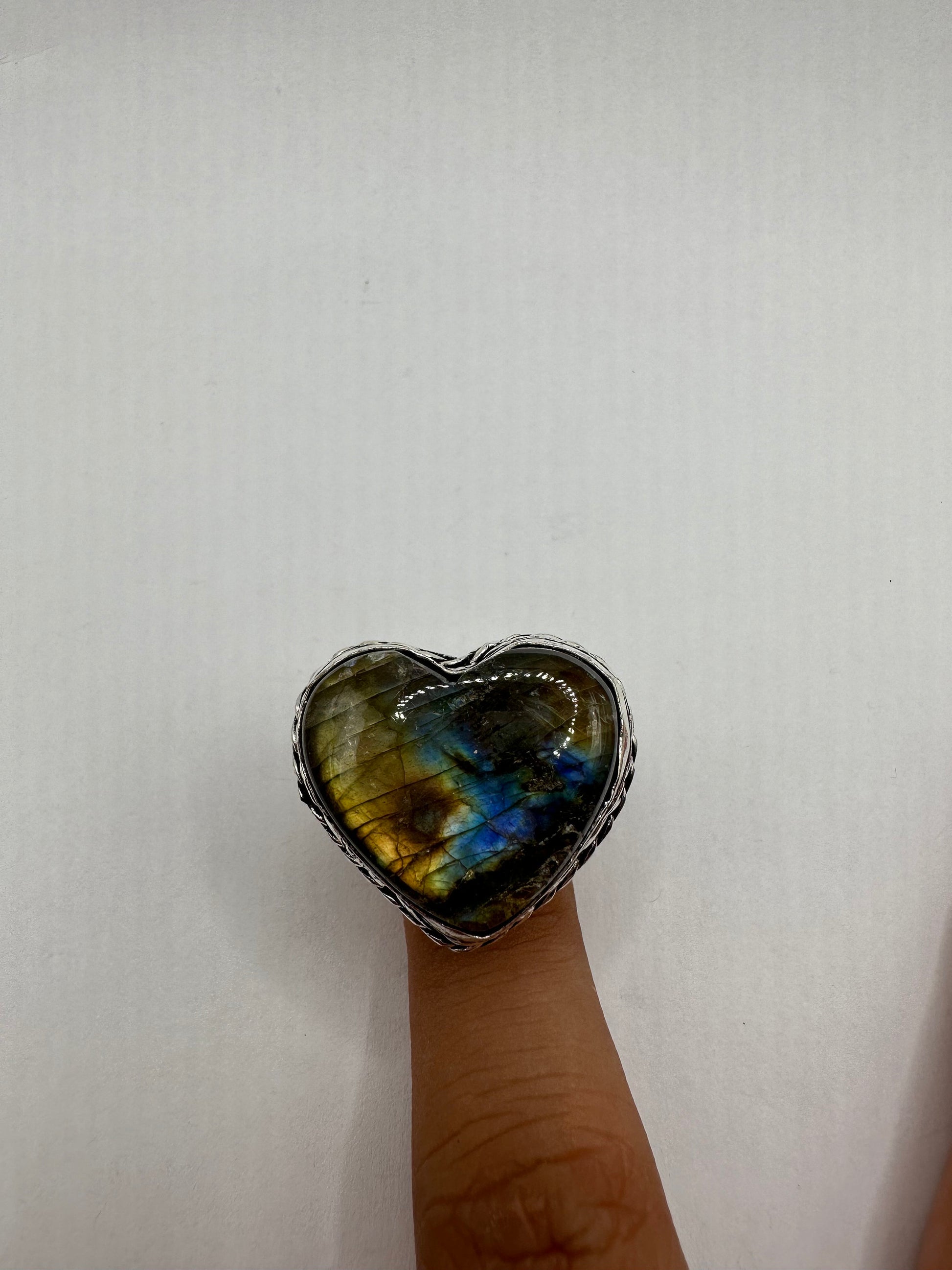 Vintage Large Labradorite Rainbow Moonstone Stone Silver Ring