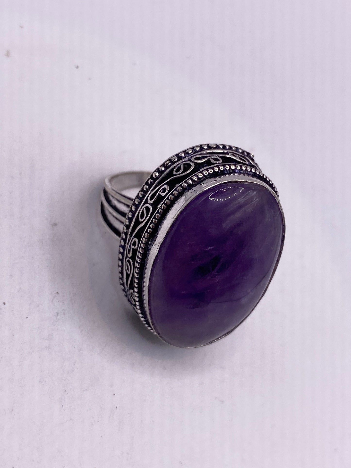 Vintage Genuine Purple Amethyst Boho Cocktail Statement Ring