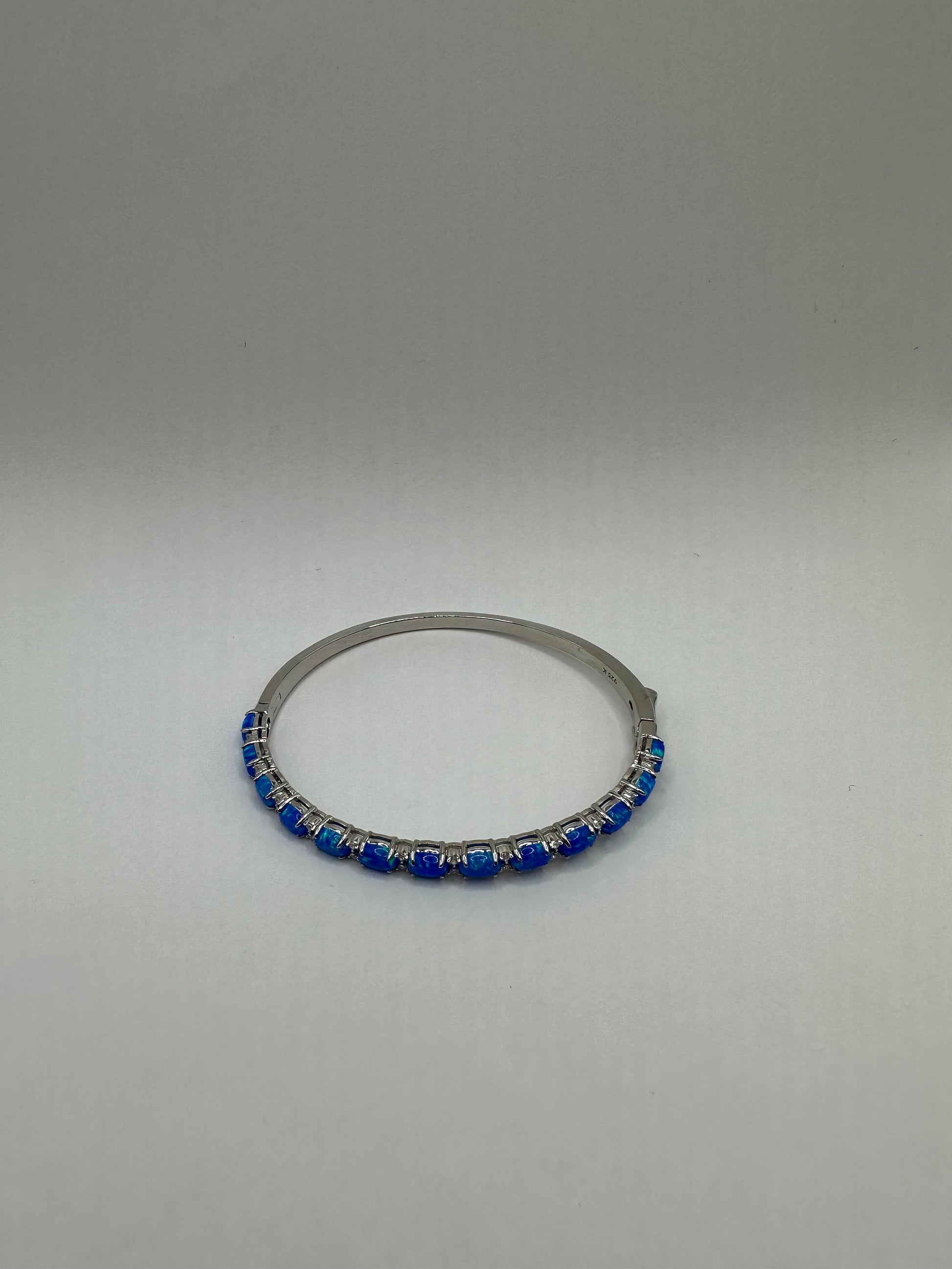 Vintage Blue Fire Opal Bangle Cuff Bracelet 925 Sterling Silver