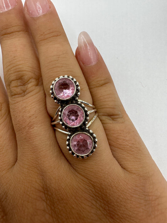 Vintage 1970's Genuine Rose Quartz Silver Statement Ring