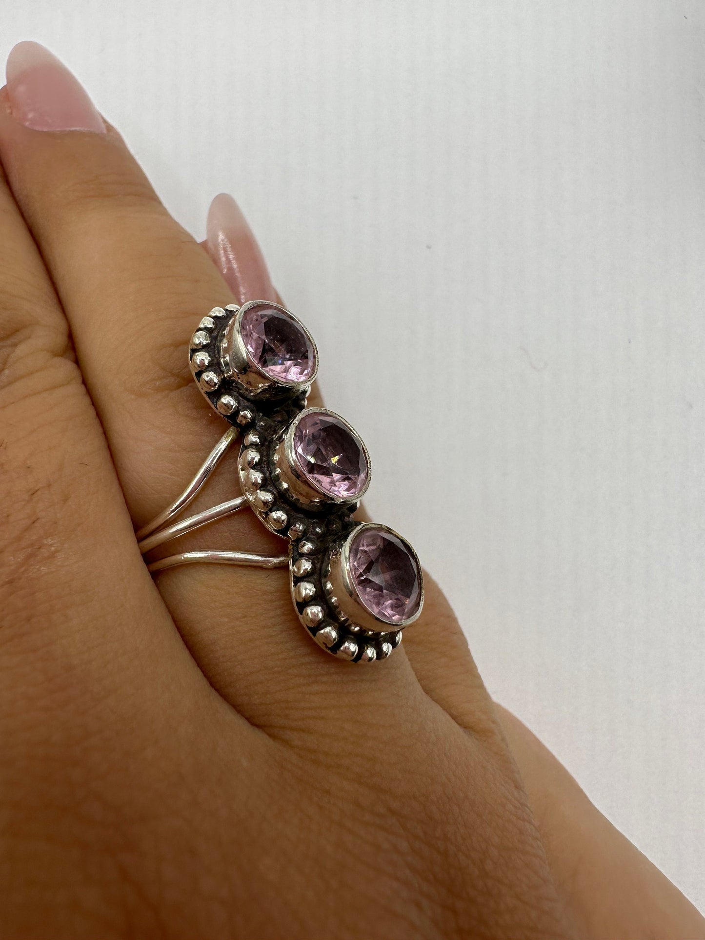 Vintage 1970's Genuine Rose Quartz Silver Statement Ring