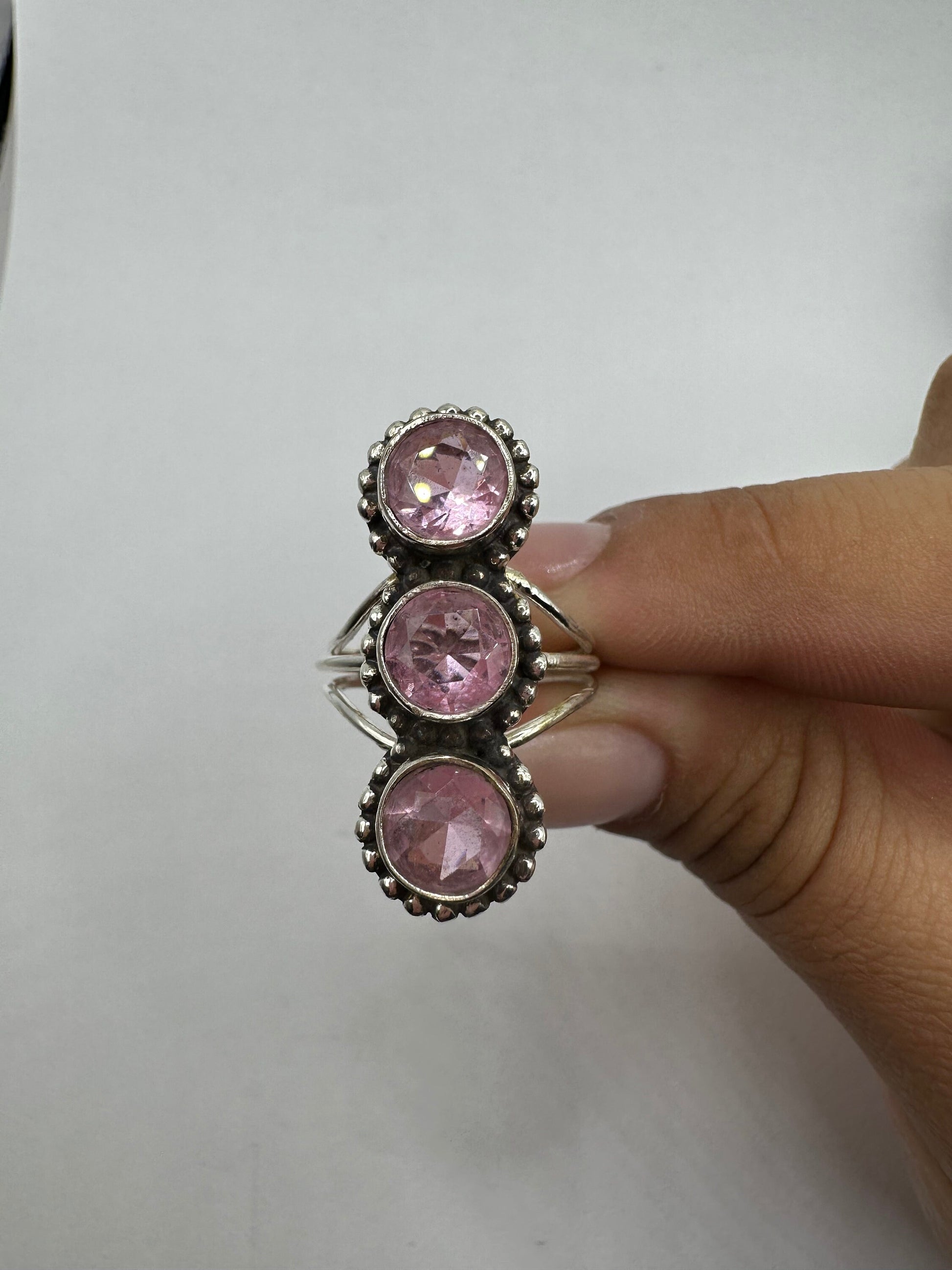 Vintage 1970's Genuine Rose Quartz Silver Statement Ring