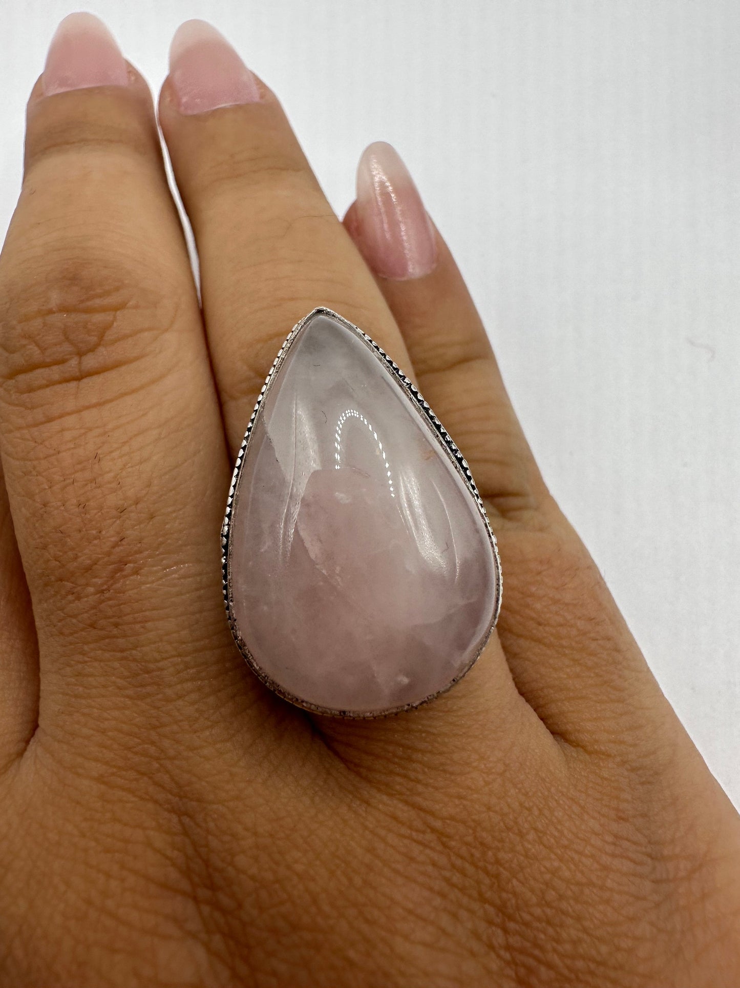 Vintage 1970's Genuine Rose Quartz Silver Statement Ring