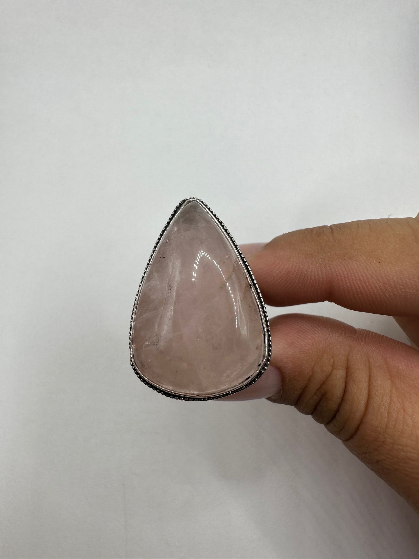 Vintage 1970's Genuine Rose Quartz Silver Statement Ring