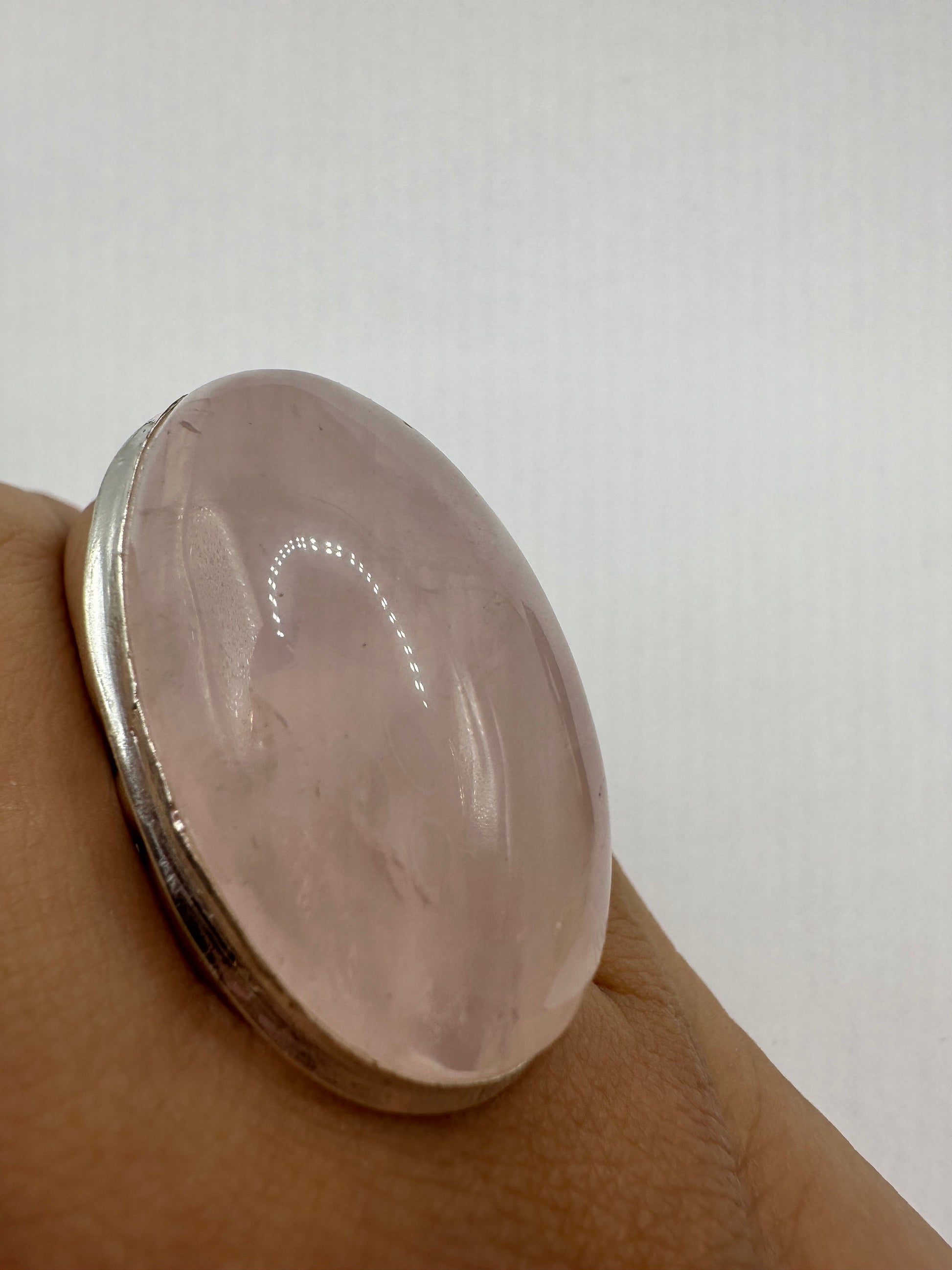 Vintage 1970's Genuine Rose Quartz Silver Statement Ring