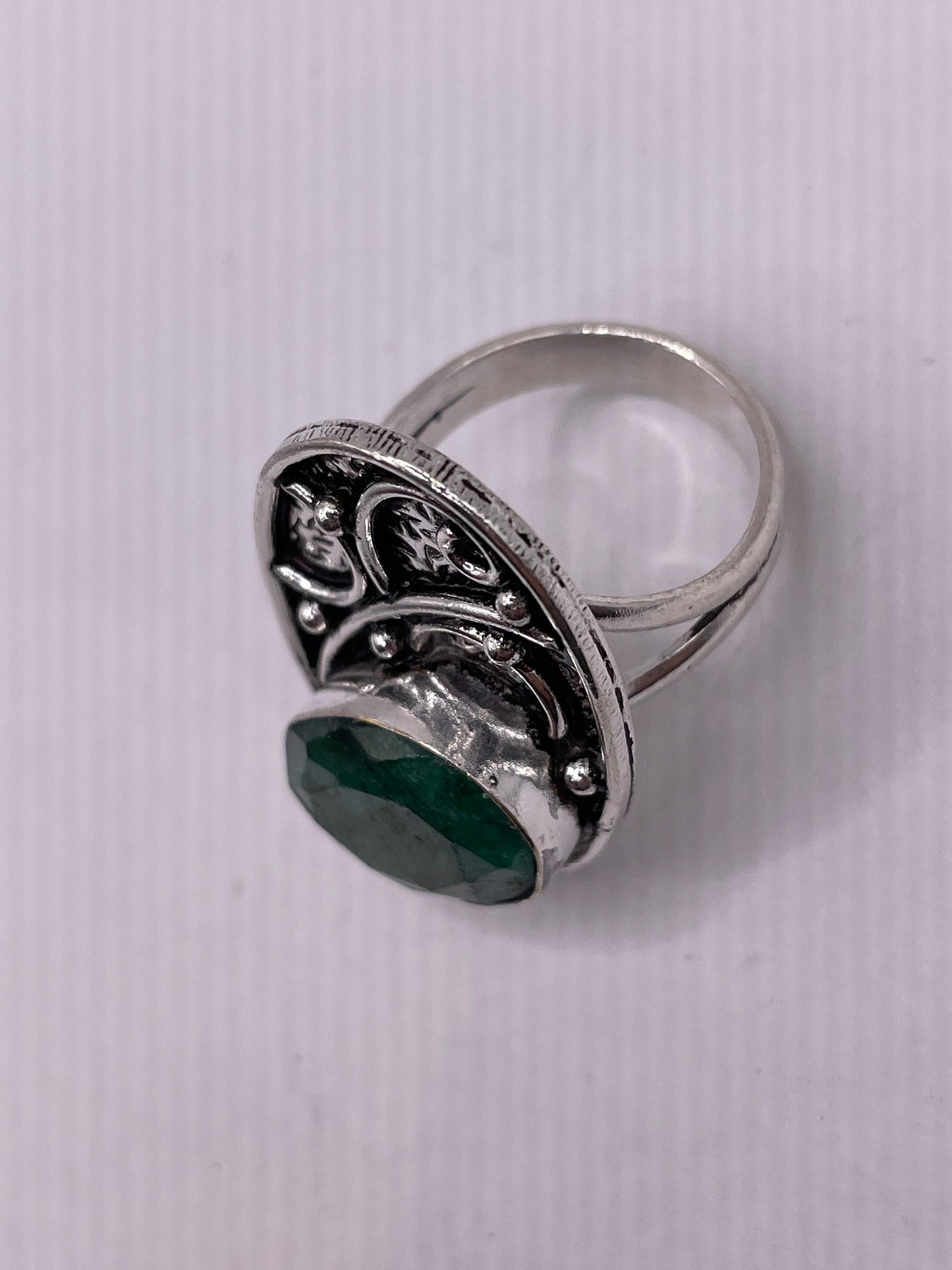 Vintage Green Raw Emerald Silver Bronze Statement Boho Ring