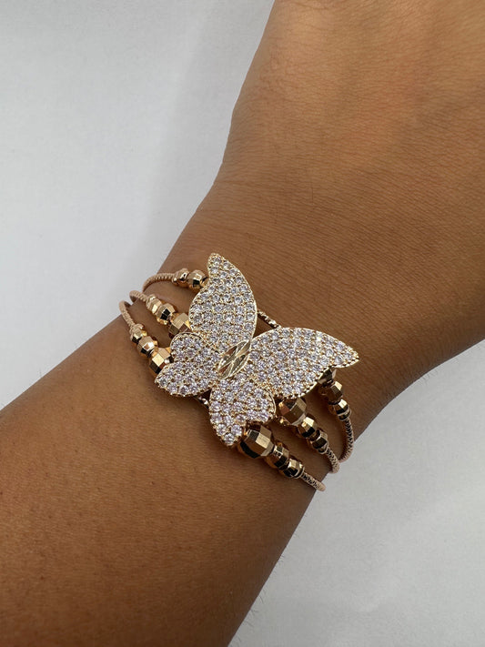 Vintage Butterfly Bangle Bracelet 9k Gold filled Crystal