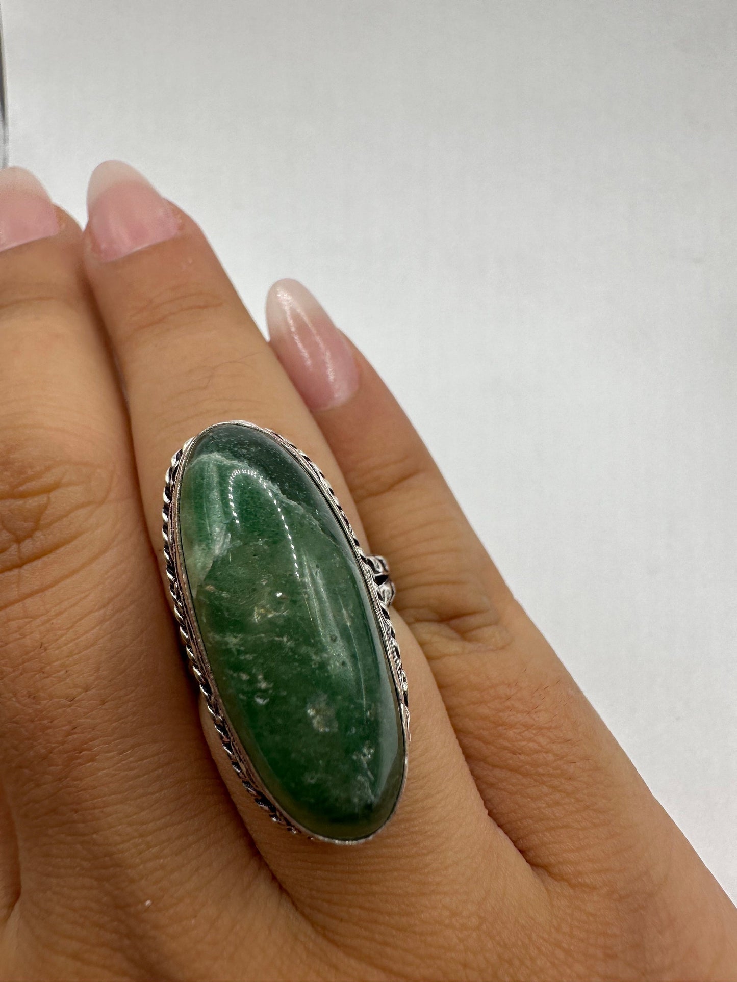 Vintage Green Raw Emerald Silver Bronze Statement Boho Ring