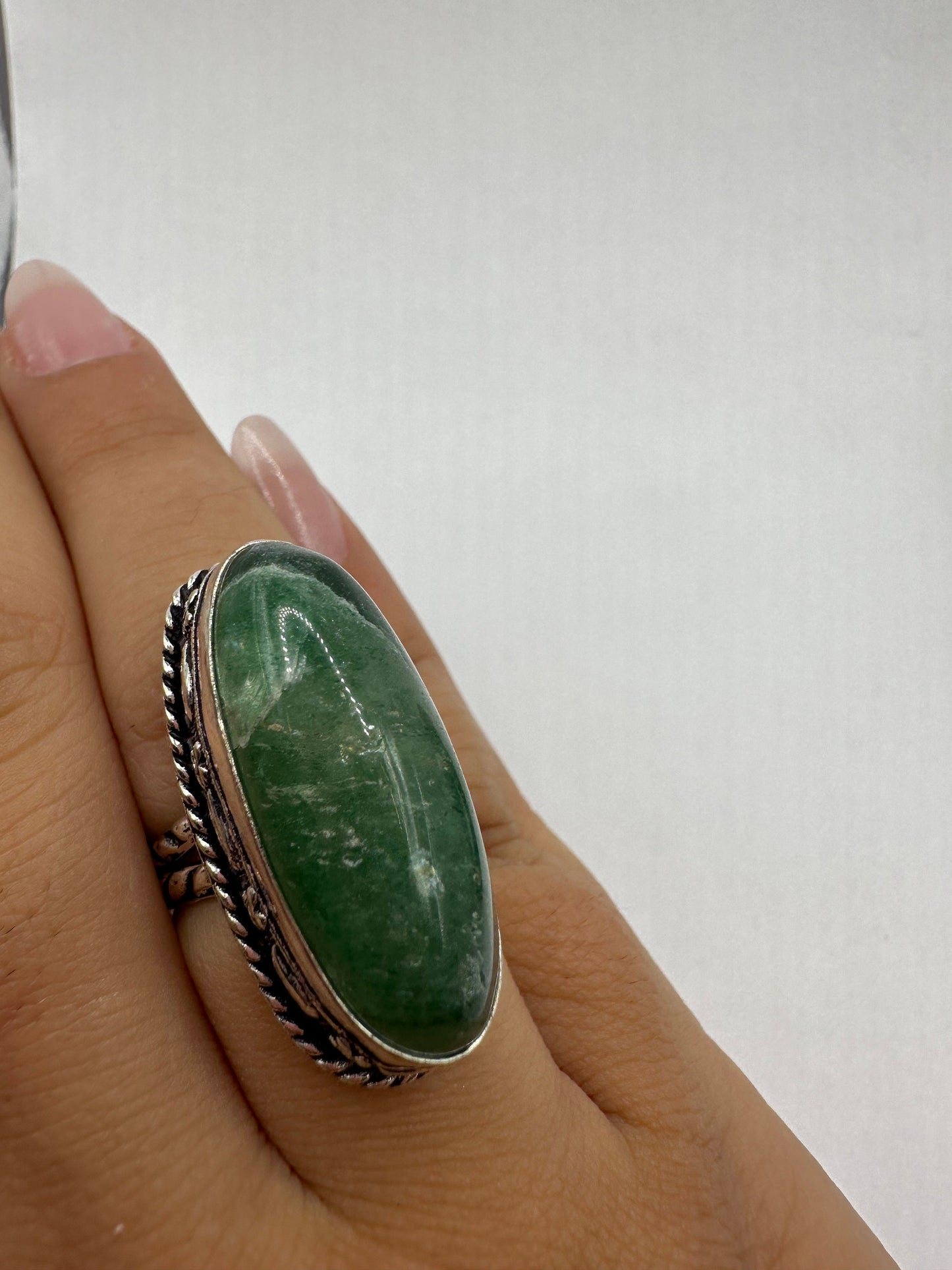 Vintage Green Raw Emerald Silver Bronze Statement Boho Ring