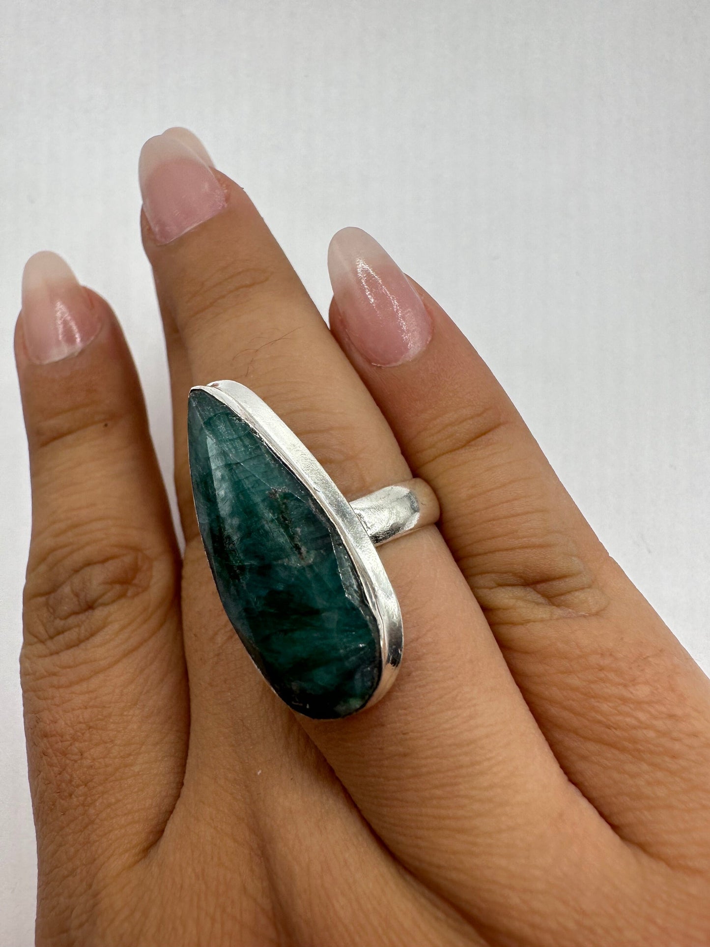 Vintage Green Raw Emerald Silver Bronze Statement Boho Ring