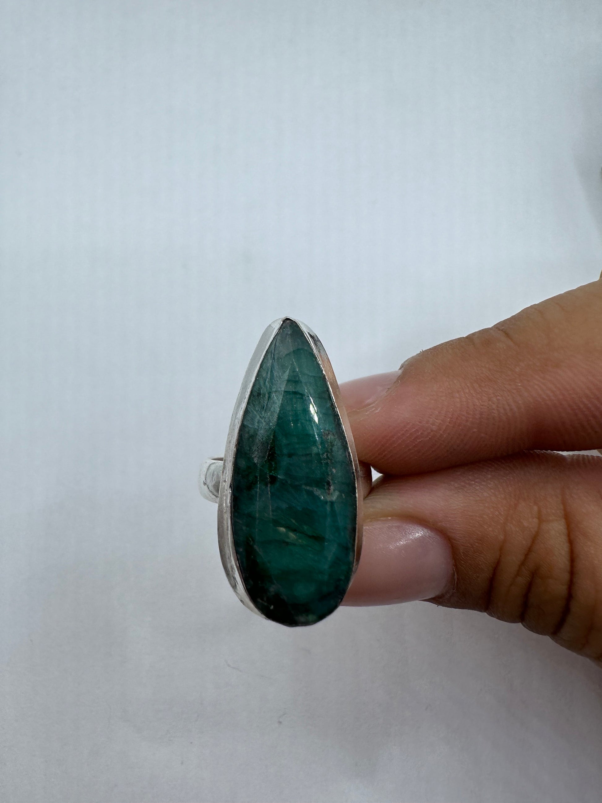 Vintage Green Raw Emerald Silver Bronze Statement Boho Ring