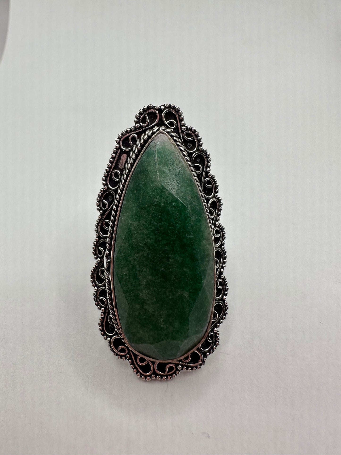 Vintage Green Raw Emerald Silver Bronze Statement Boho Ring