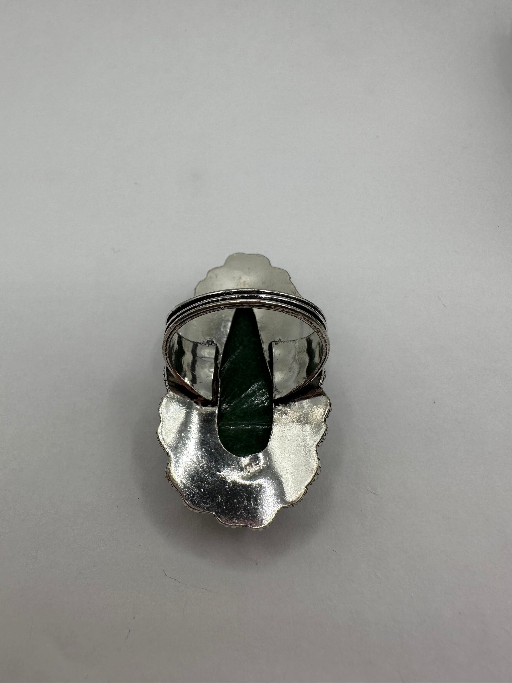 Vintage Green Raw Emerald Silver Bronze Statement Boho Ring