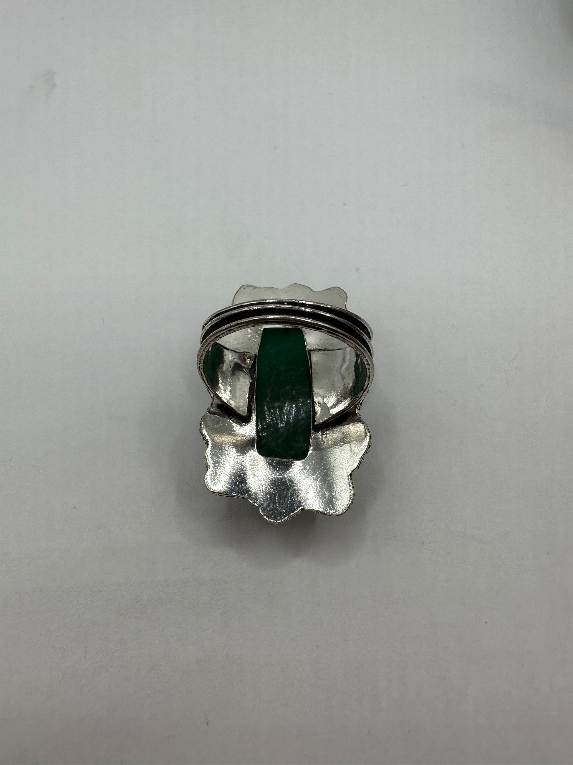 Vintage Green Raw Emerald Silver Bronze Statement Boho Ring