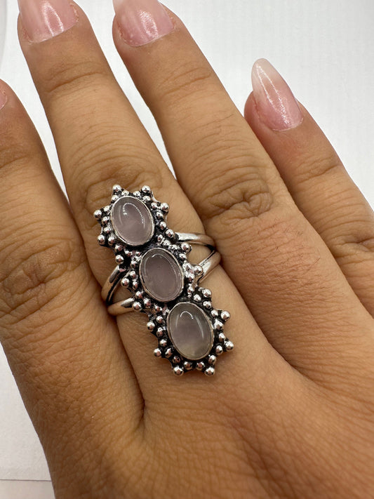Vintage Genuine Rose Quartz Silver Ring