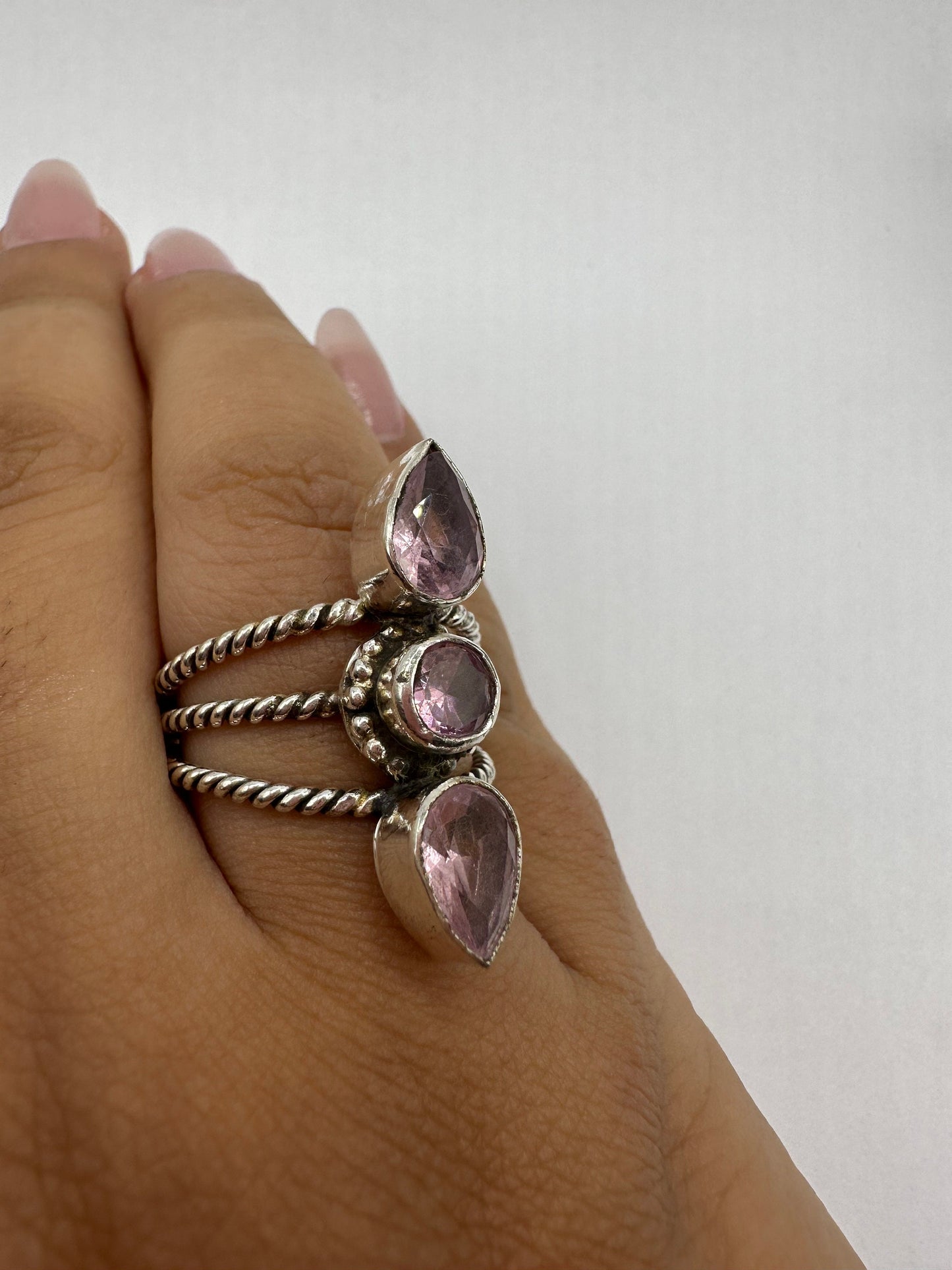 Vintage Genuine Rose Quartz Silver Ring