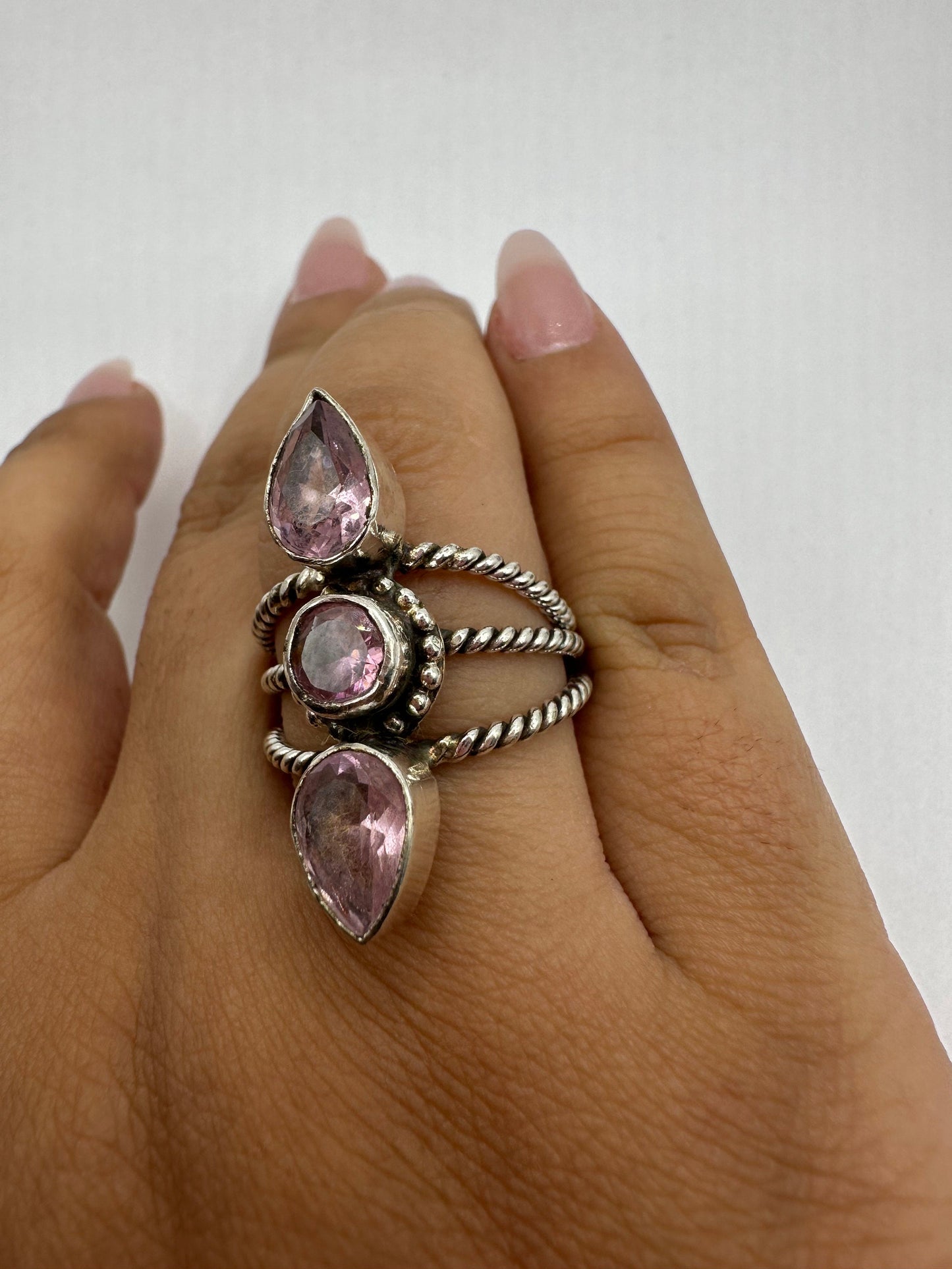 Vintage Genuine Rose Quartz Silver Ring