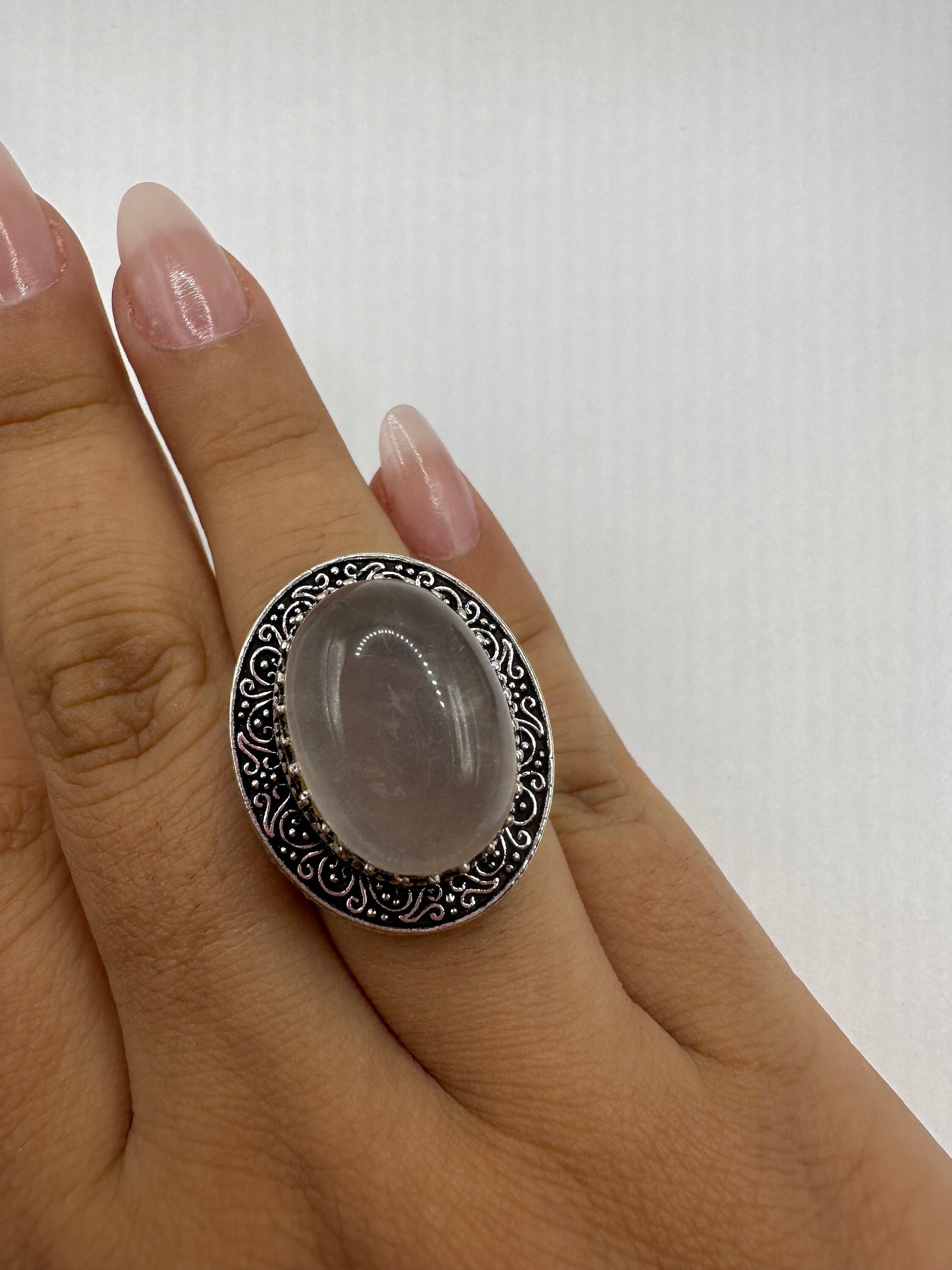 Vintage Genuine Rose Quartz Silver Ring