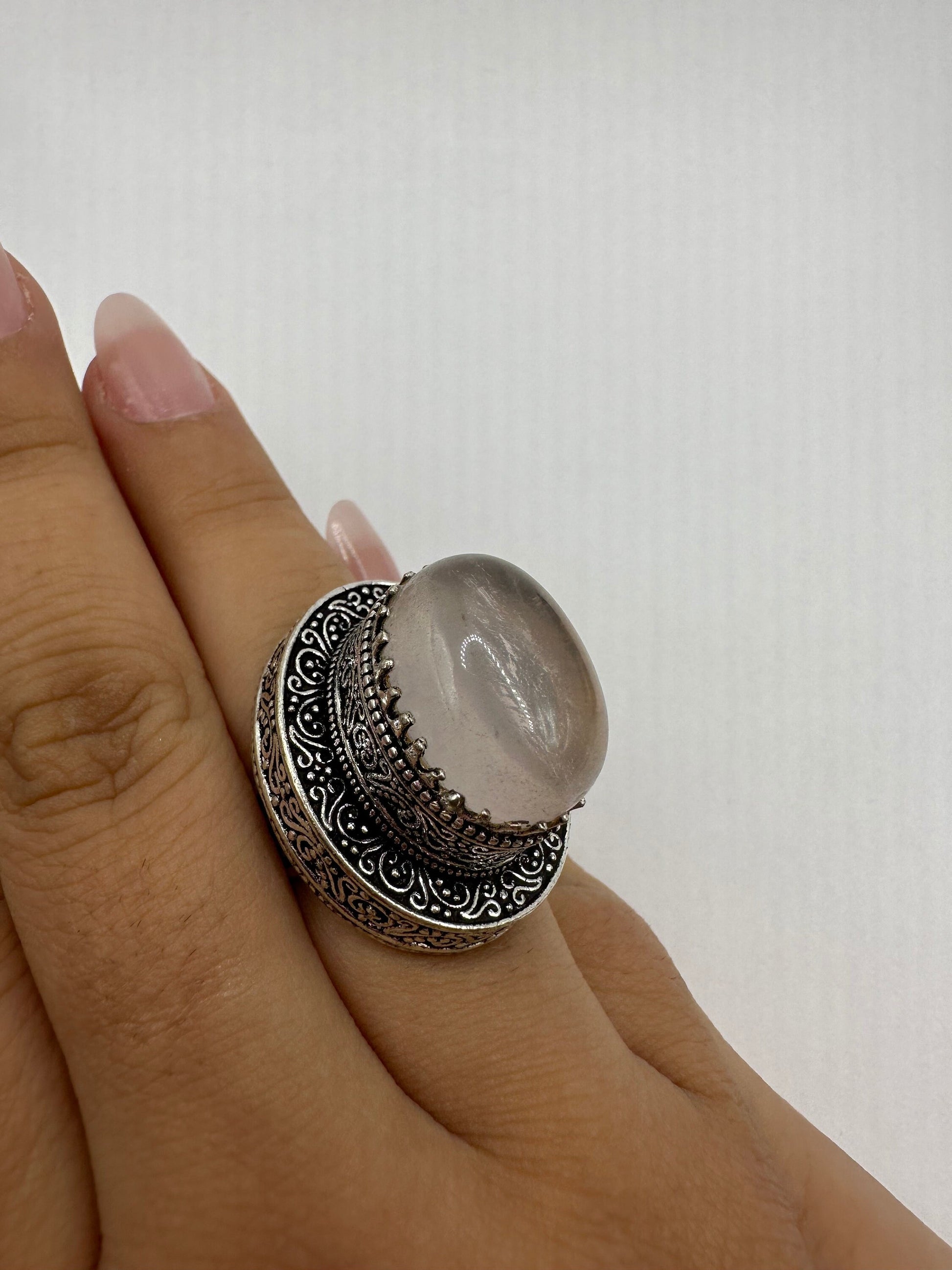 Vintage Genuine Rose Quartz Silver Ring