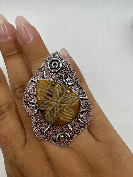Vintage Tigers Eye Silver Cocktail Ring Size 6.5