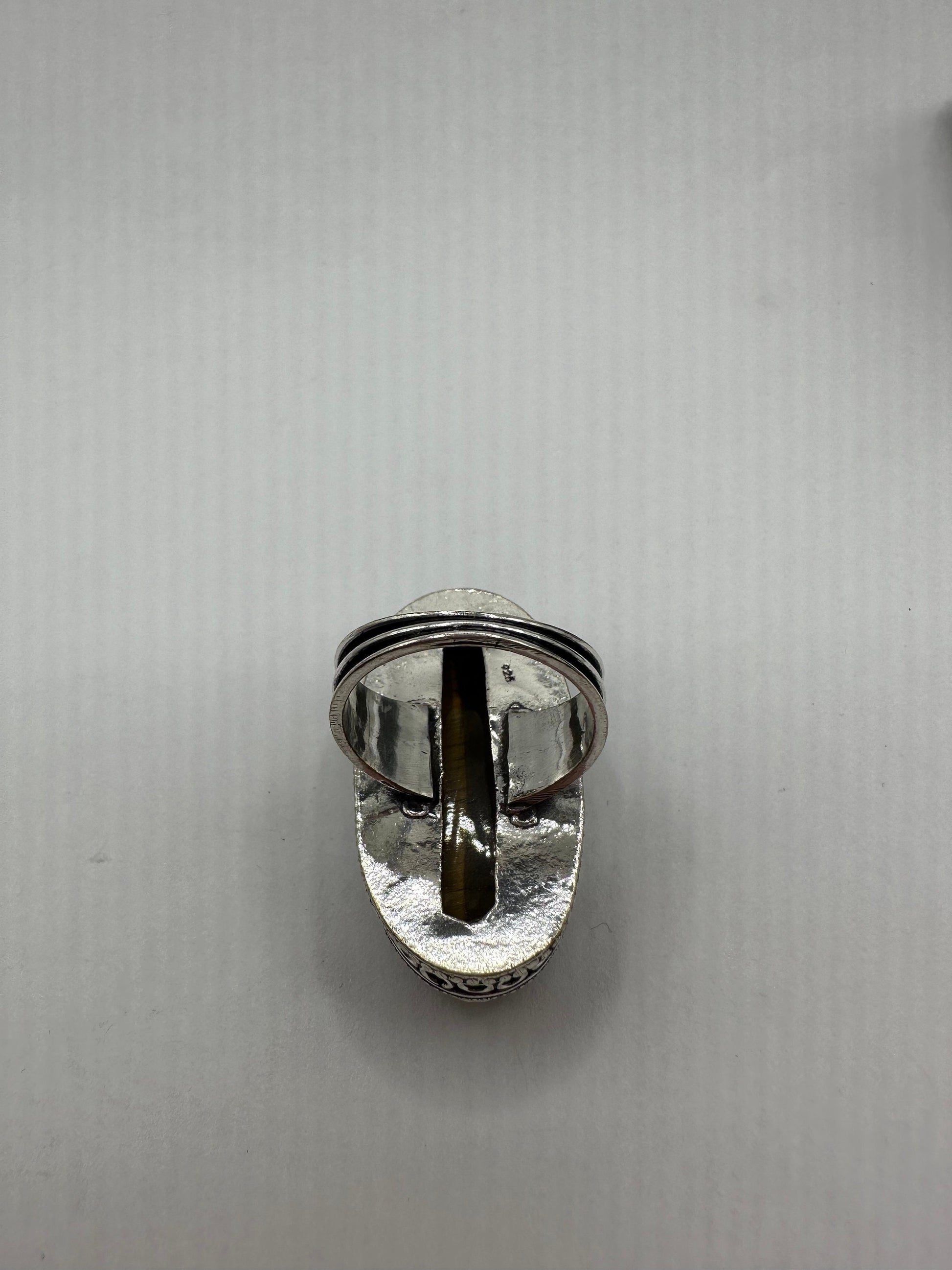 Vintage Tigers Eye Silver Cocktail Ring Size 7.75