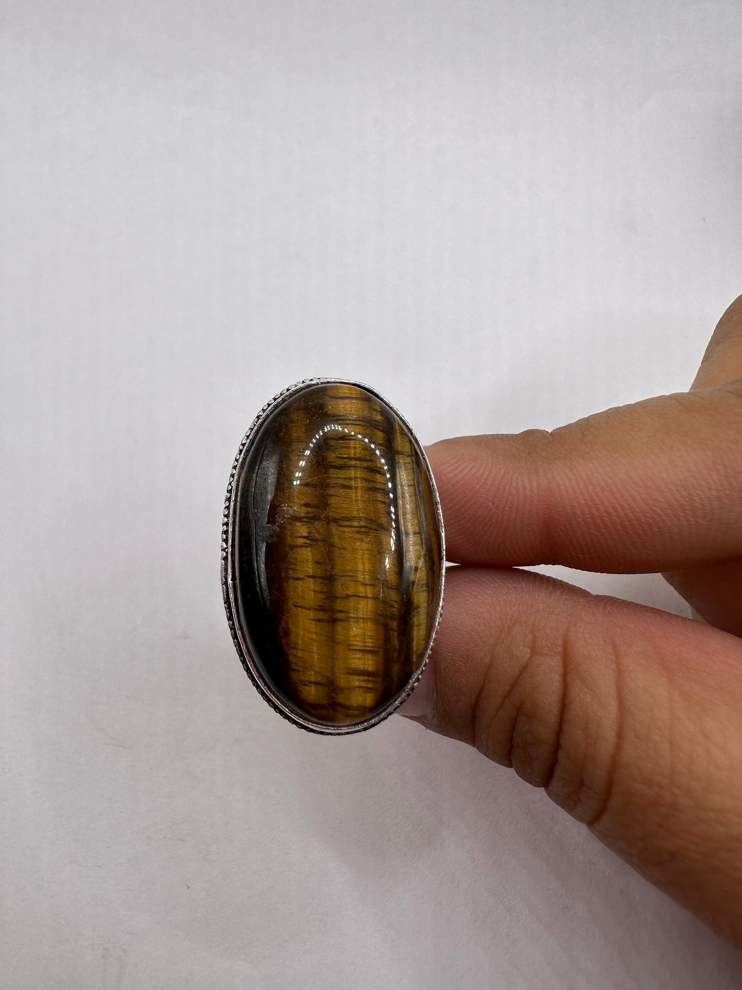 Vintage Tigers Eye Silver Cocktail Ring Size 8