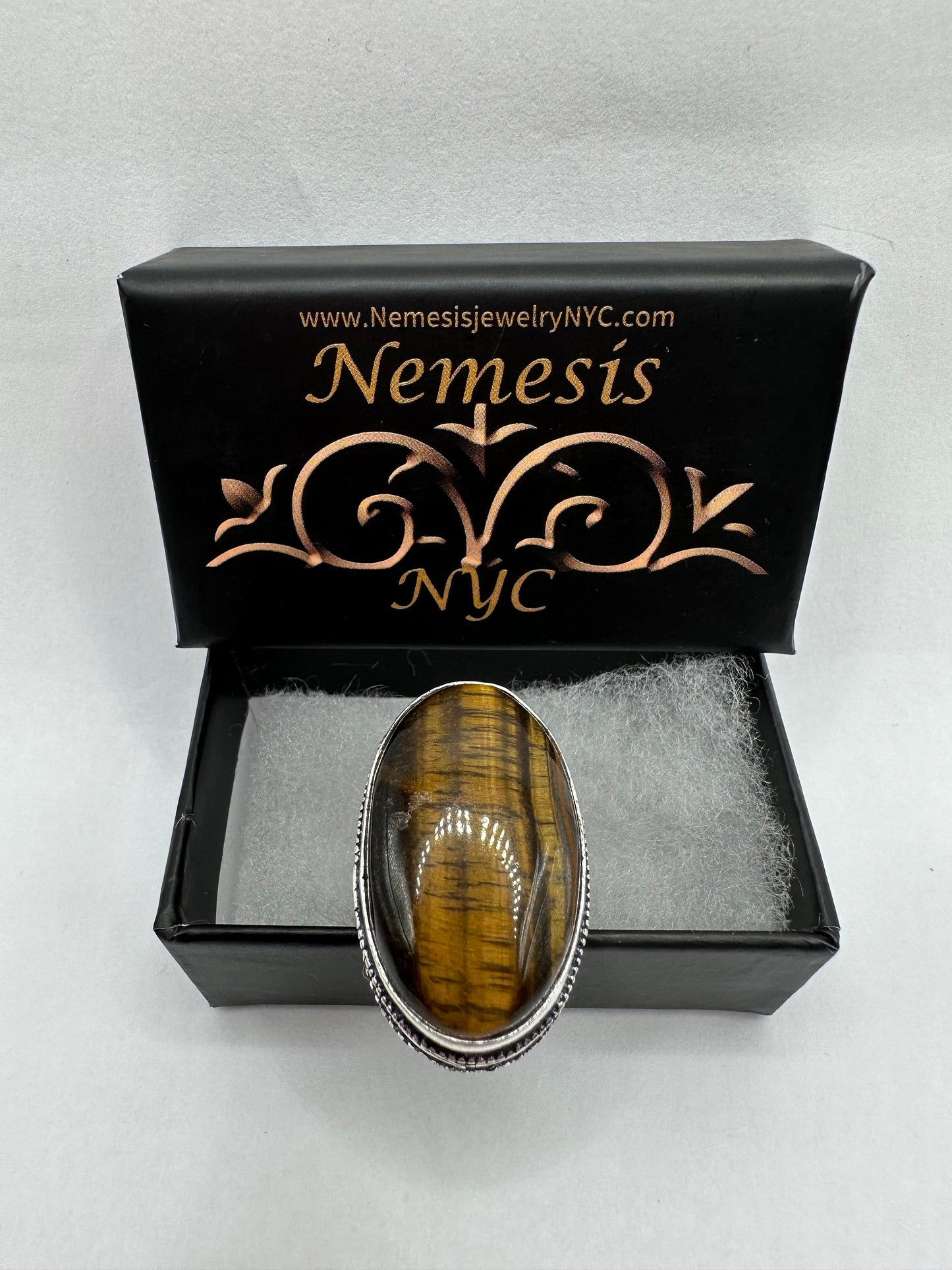 Vintage Tigers Eye Silver Cocktail Ring Size 8