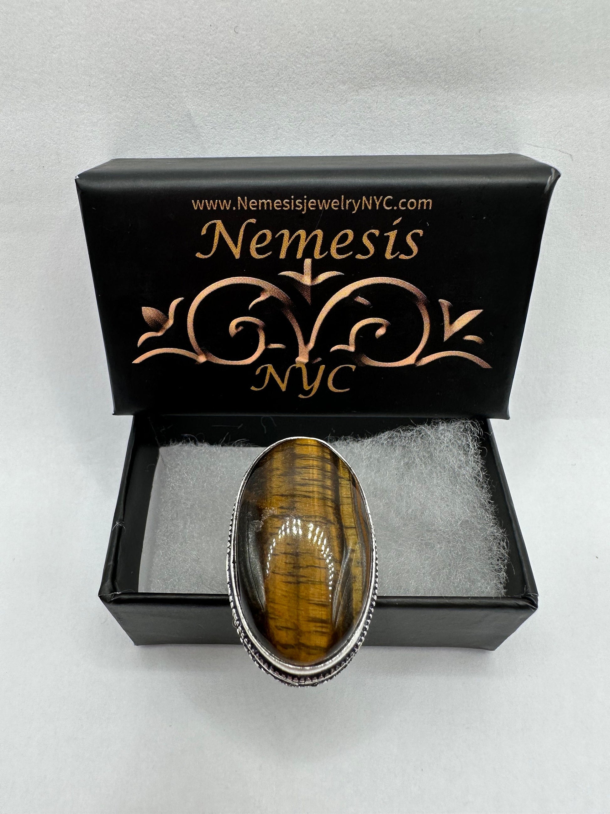 Vintage Tigers Eye Silver Cocktail Ring Size 8