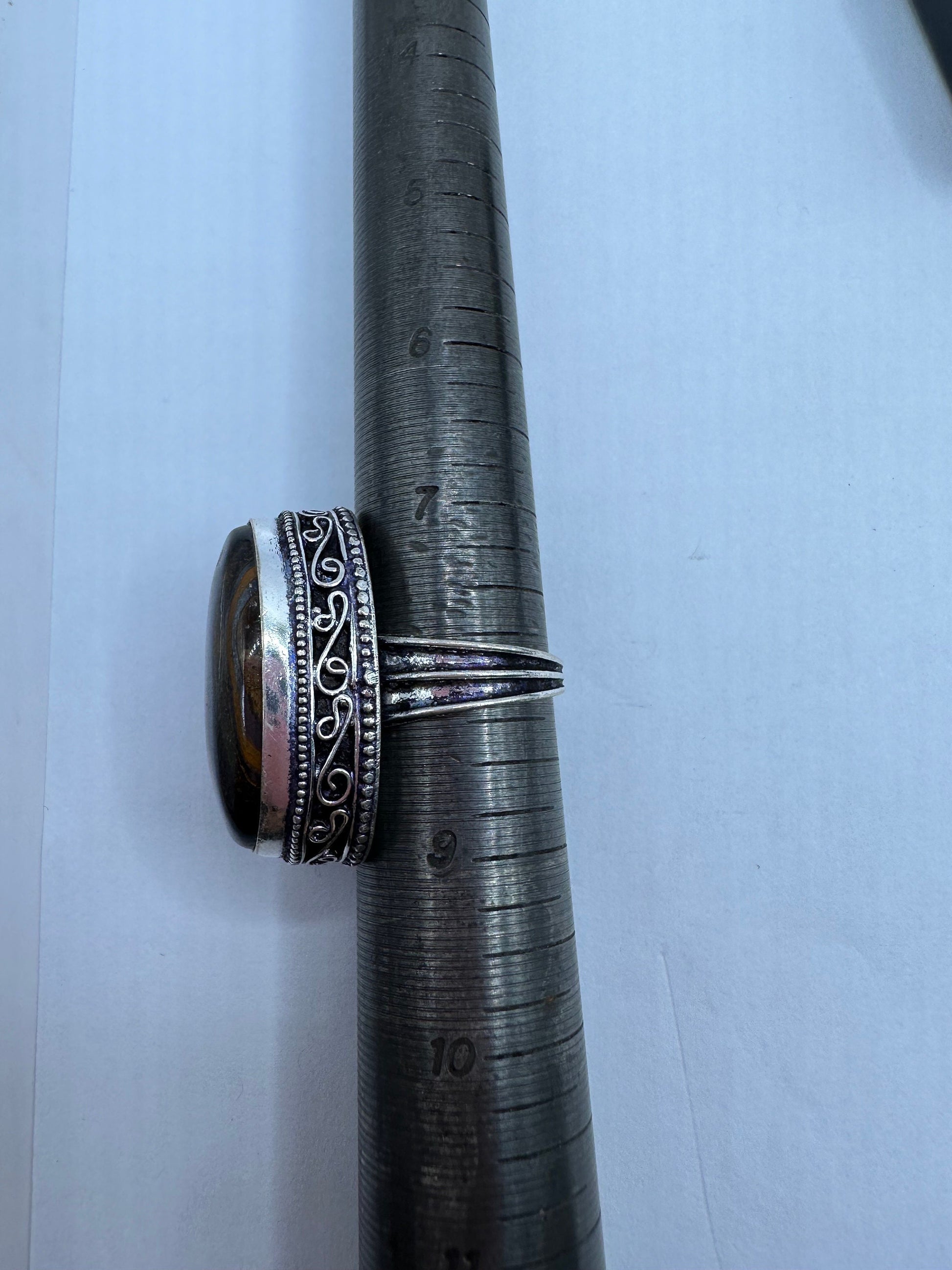 Vintage Tigers Eye Silver Cocktail Ring Size 8