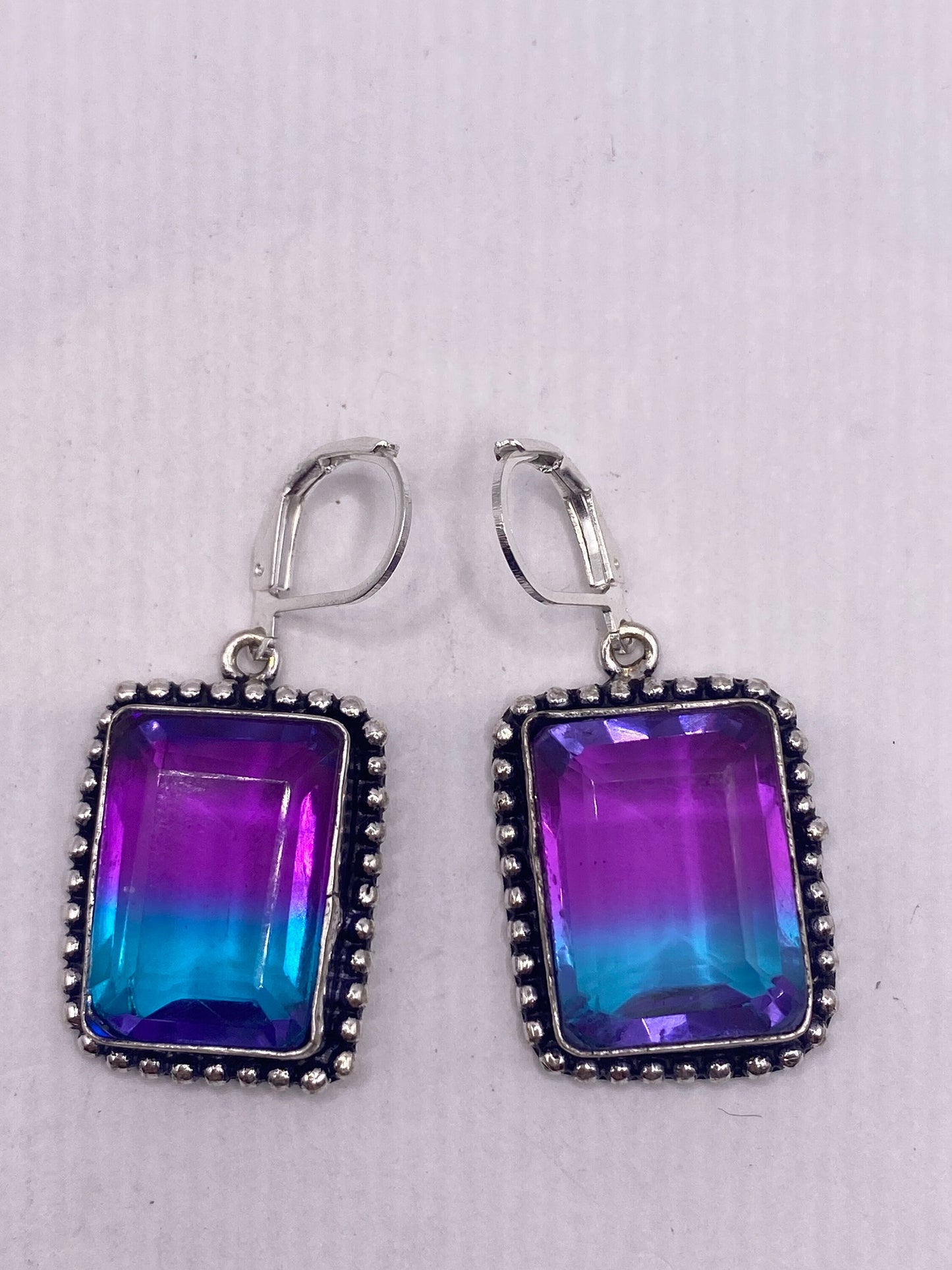 Antique Vintage Blue Shaded Glass Silver Dangle Earrings