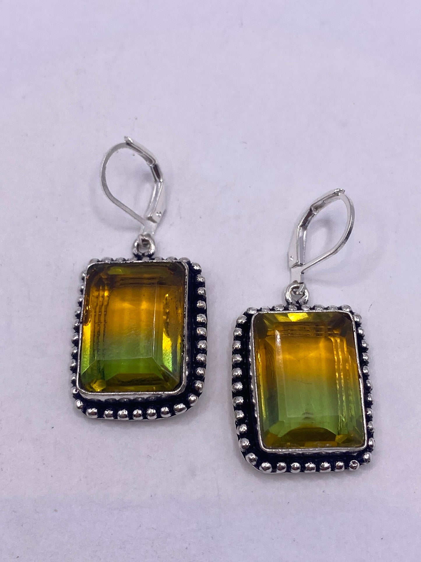 Antique Vintage Shaded Glass Silver Dangle Earrings