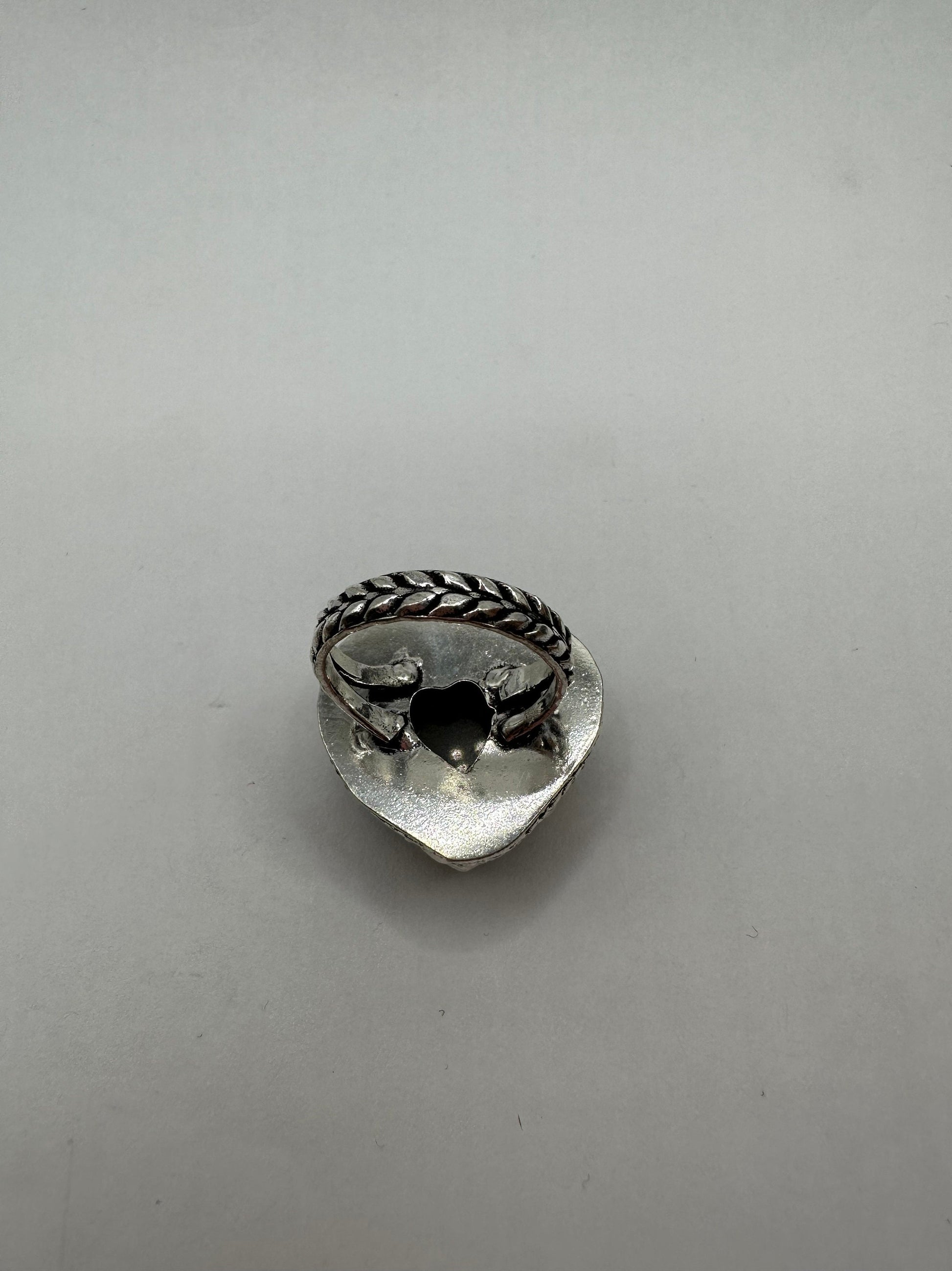 Vintage Tigers Eye Heart Silver Cocktail Ring Size 8.25