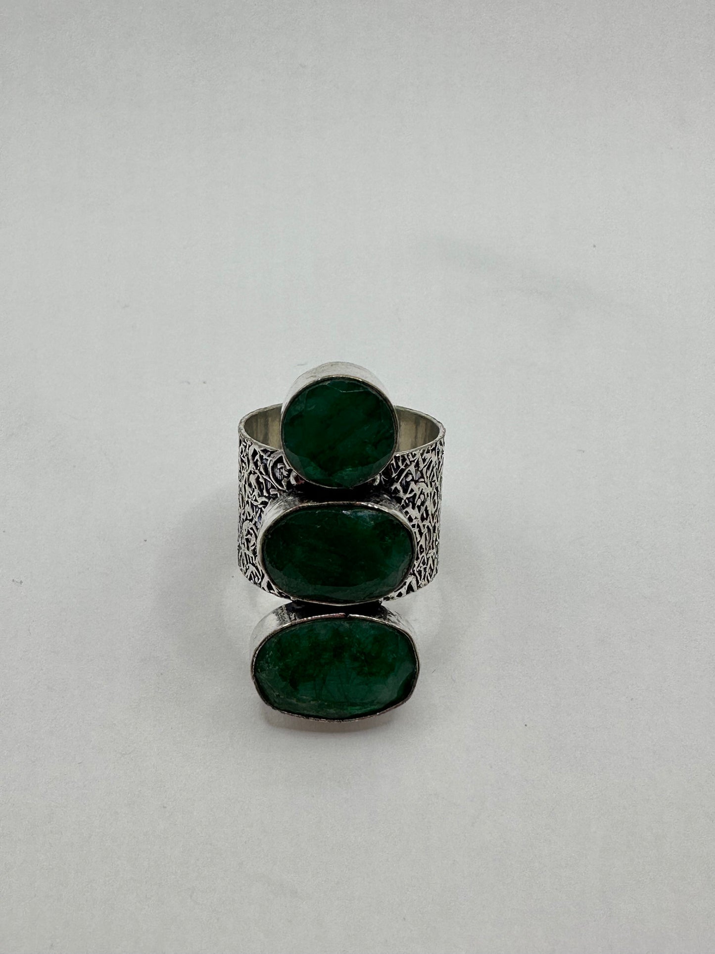 Vintage Green Raw Emerald White Bronze Statement Ring