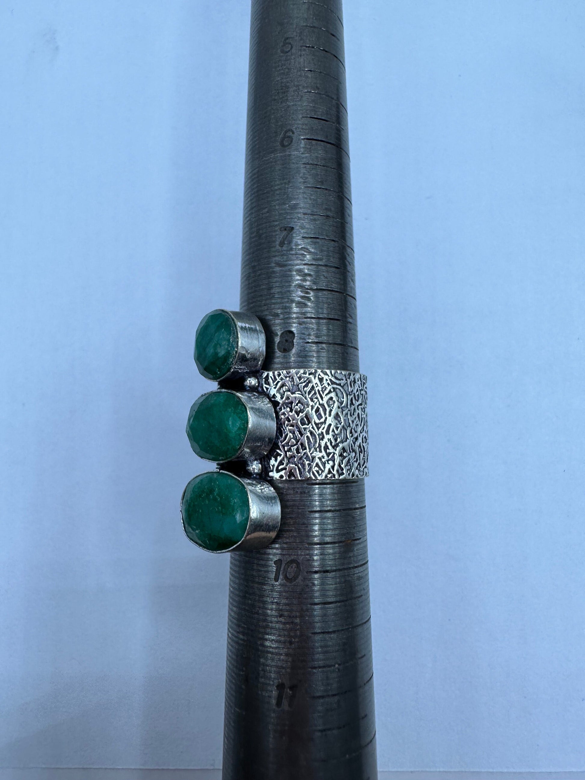 Vintage Green Raw Emerald White Bronze Statement Ring