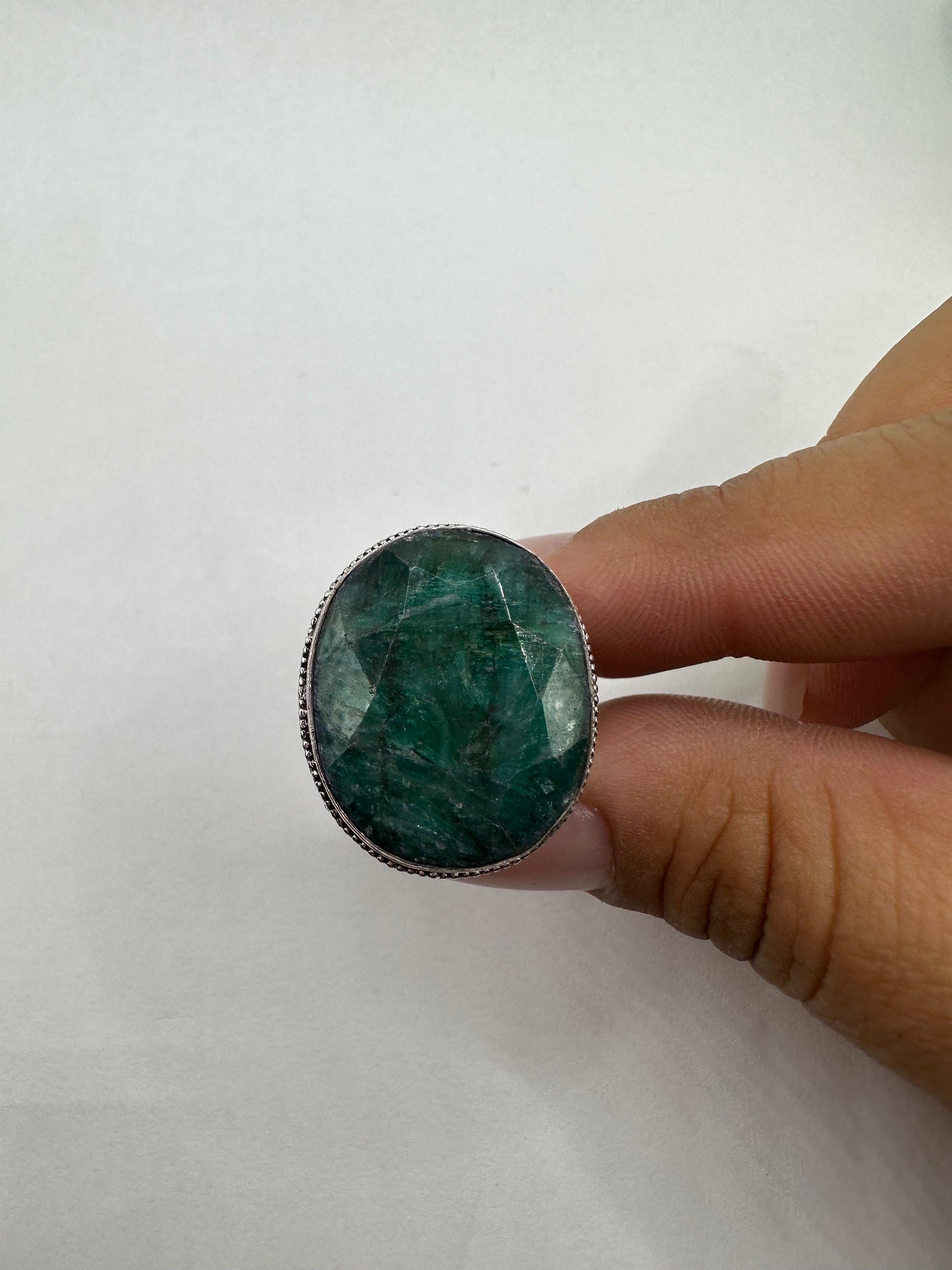 Vintage Green Raw Emerald White Bronze Statement Ring